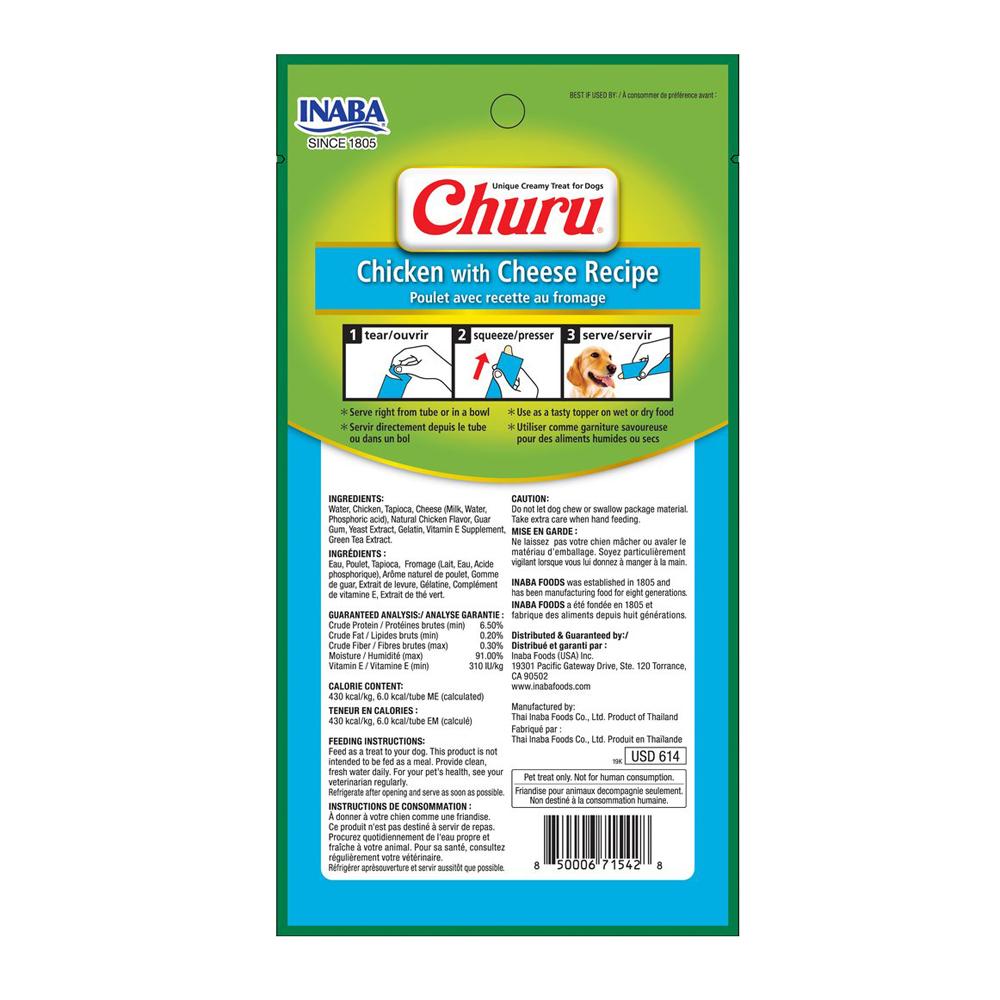 Inaba Churu Puree DOG Treats - Chicken with Cheese (4 Tubes) 56g