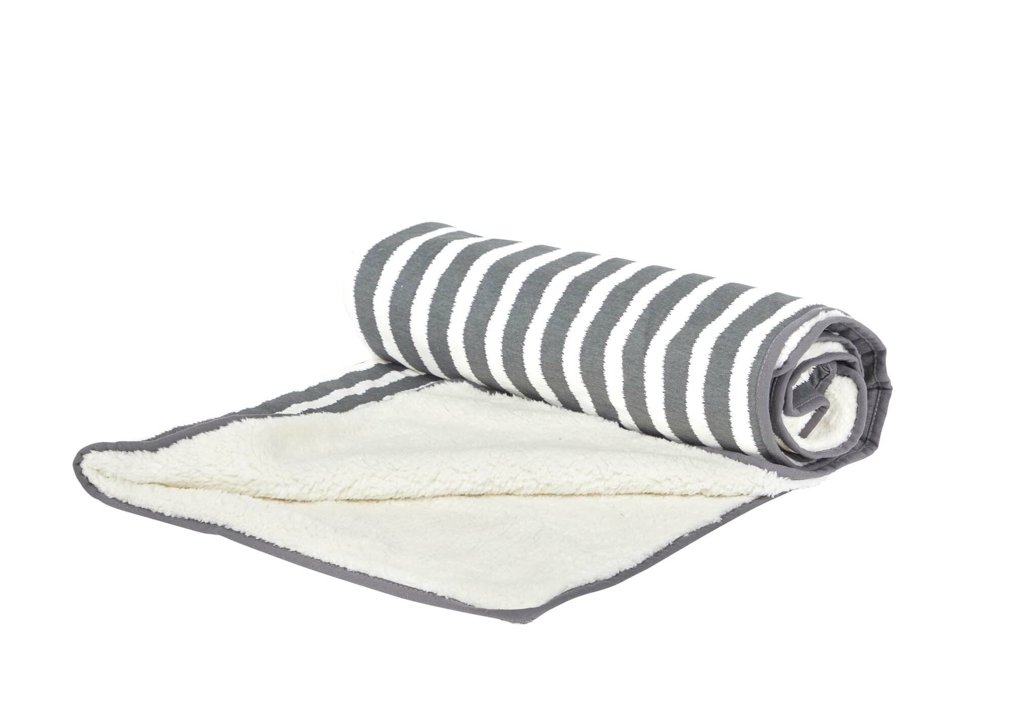 Mog & Bone Pet Dog Fleece Blanket - Charcoal Hamptons Stripe