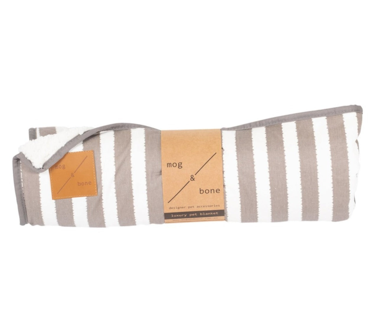 Mog & Bone Pet Dog Fleece Blanket - Latte Hampton Stripes