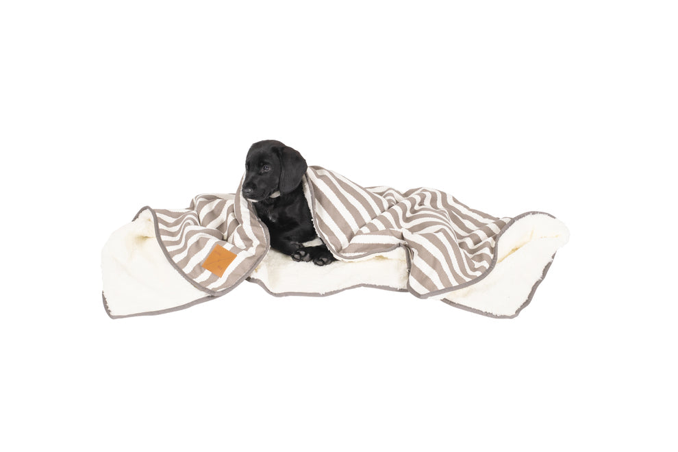 Mog & Bone Pet Dog Fleece Blanket - Latte Hampton Stripes