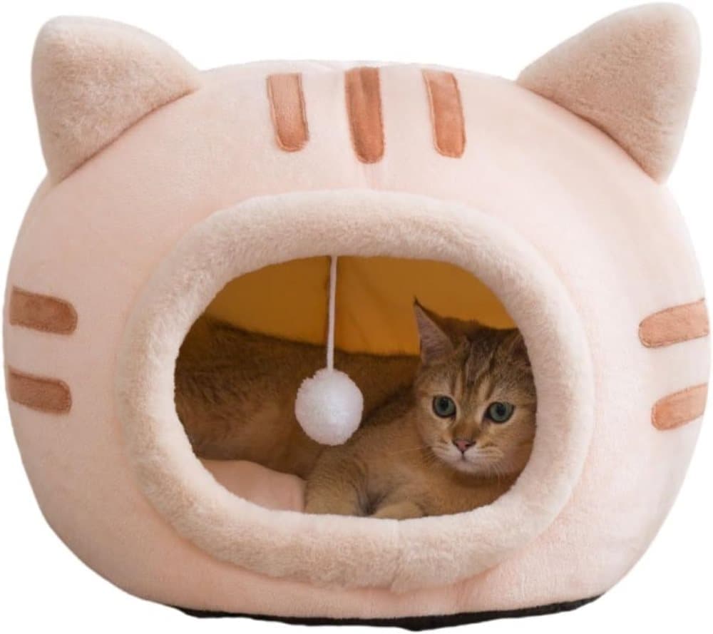 Fluffy Dog Bed Cat Bed Winter Pet House Anti-Slip, M, Pink