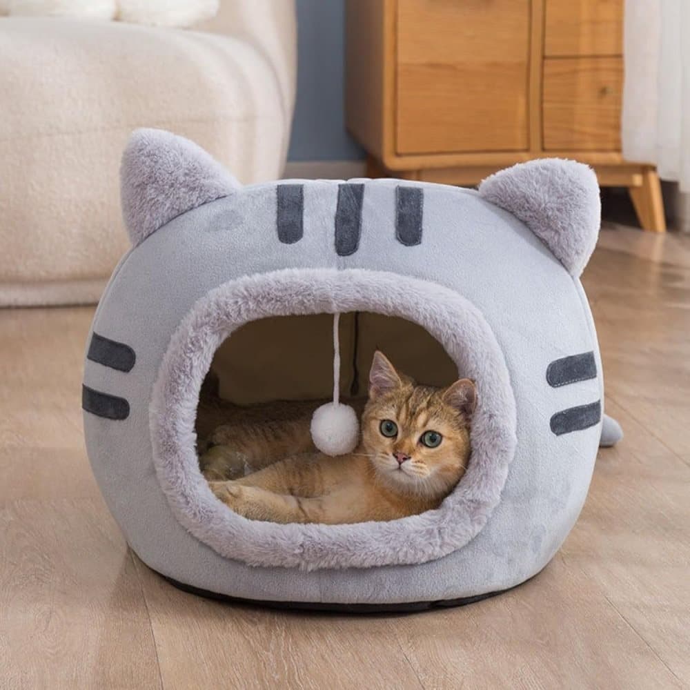 Fluffy Dog Bed Cat Bed Winter Pet House Anti-Slip, Large, Gray