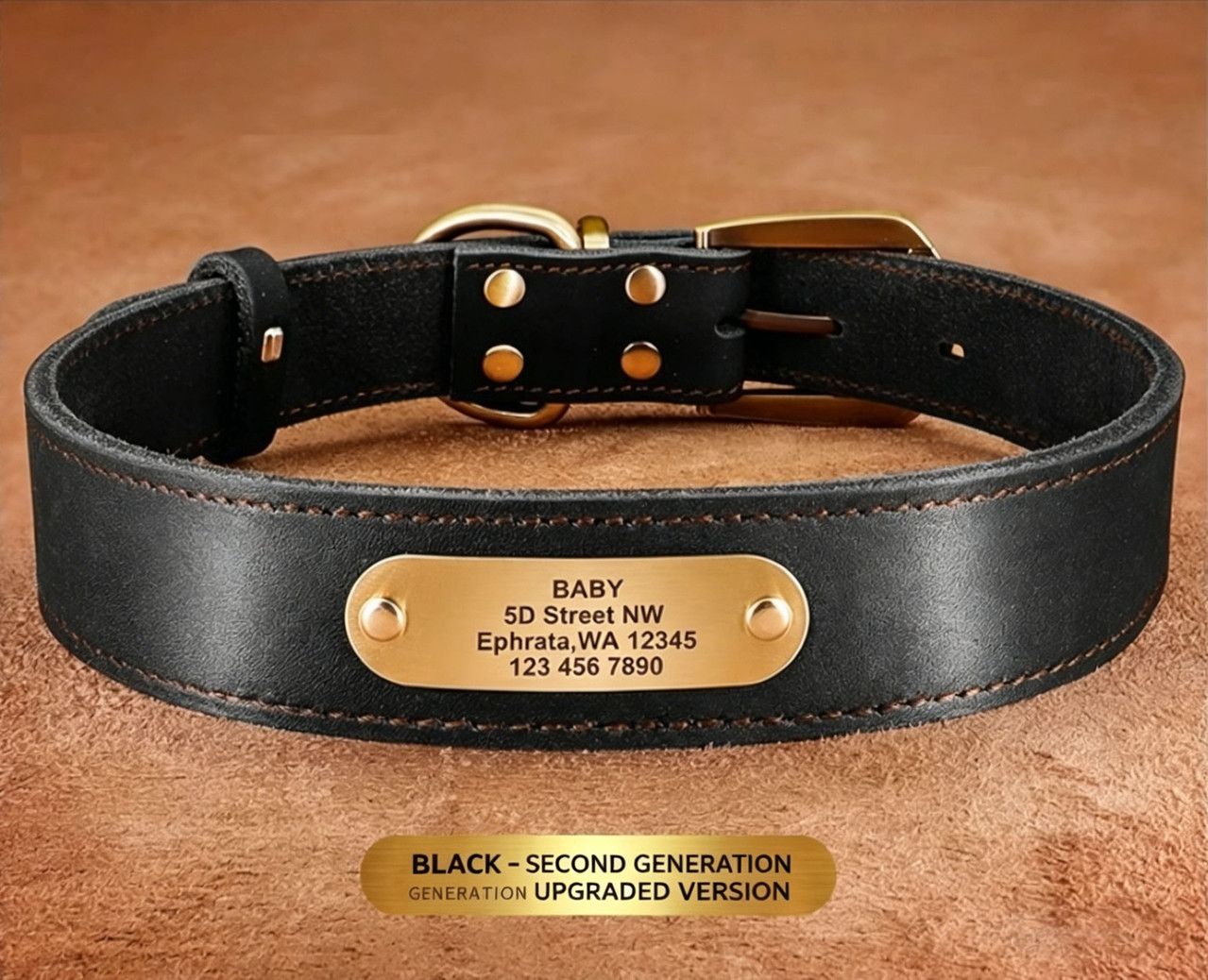 Premium Genuine Leather Dog Collar/Durable Real Leather Adjustable Collars For Male Female(S,Black)