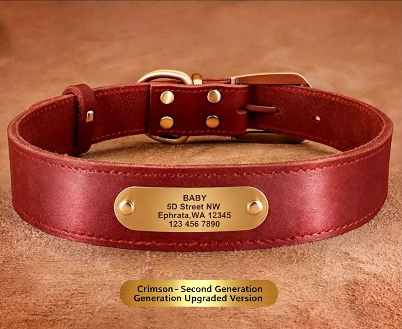 Premium Genuine Leather Dog Collar/Durable Real Leather Adjustable Collars For Male Female(S,Red)