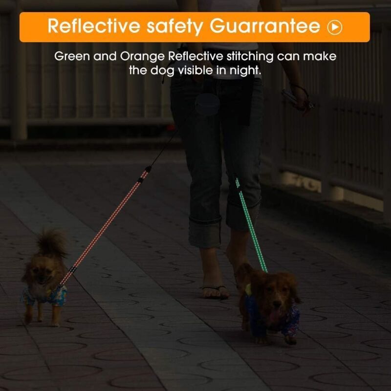 Retractable Double Dog Leash with 2 Cords 360 Degree Tangle Free Black, 3 m