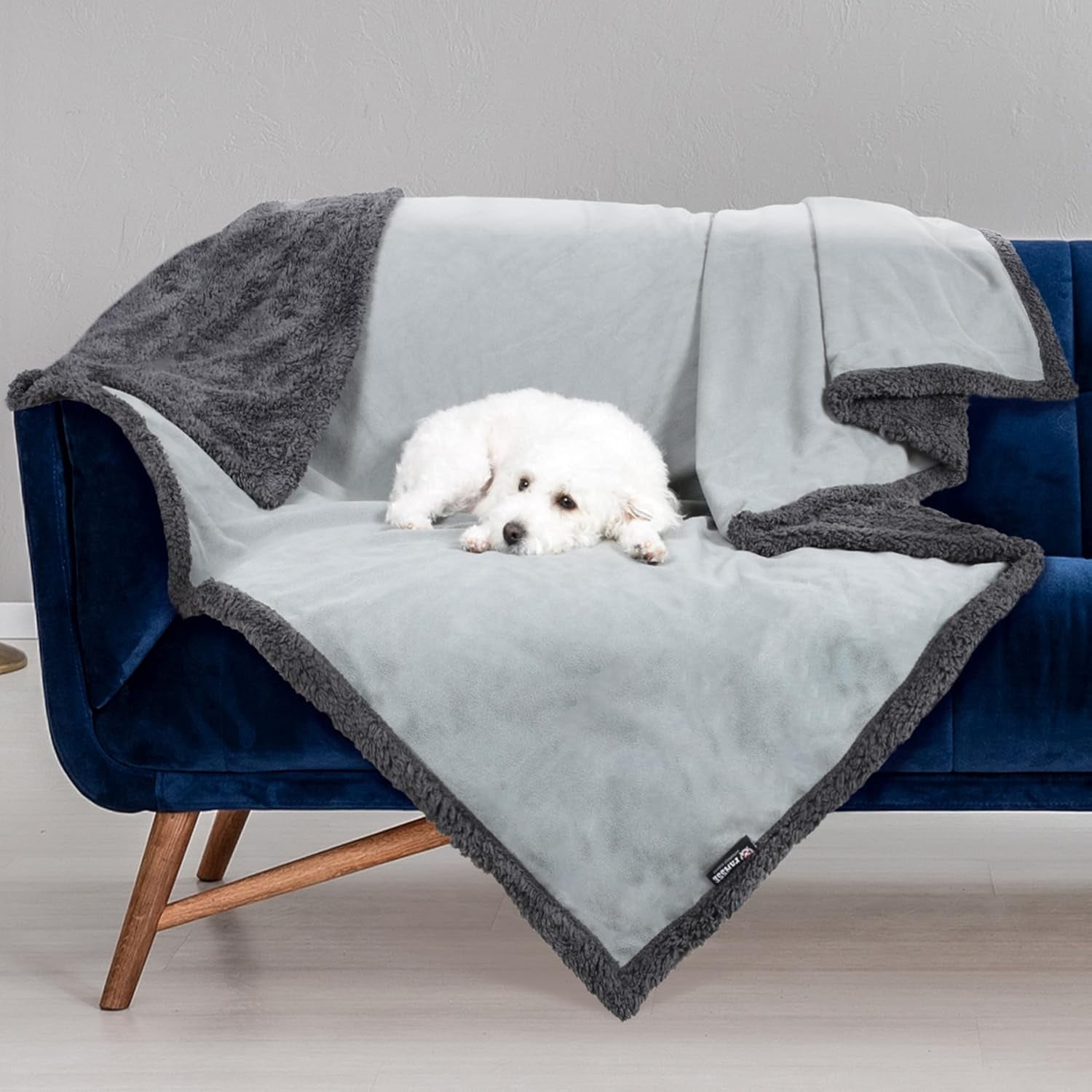 Pawsse Waterproof Pet Blanket, Pee Urine Proof Dog Blanket Cover for Couch Bed Furniture Protector, Liquid Proof Blanket for Small Medium Dogs, Buffale Red/Tuape, 50” x 60”. Lt Gray/Dk Gray