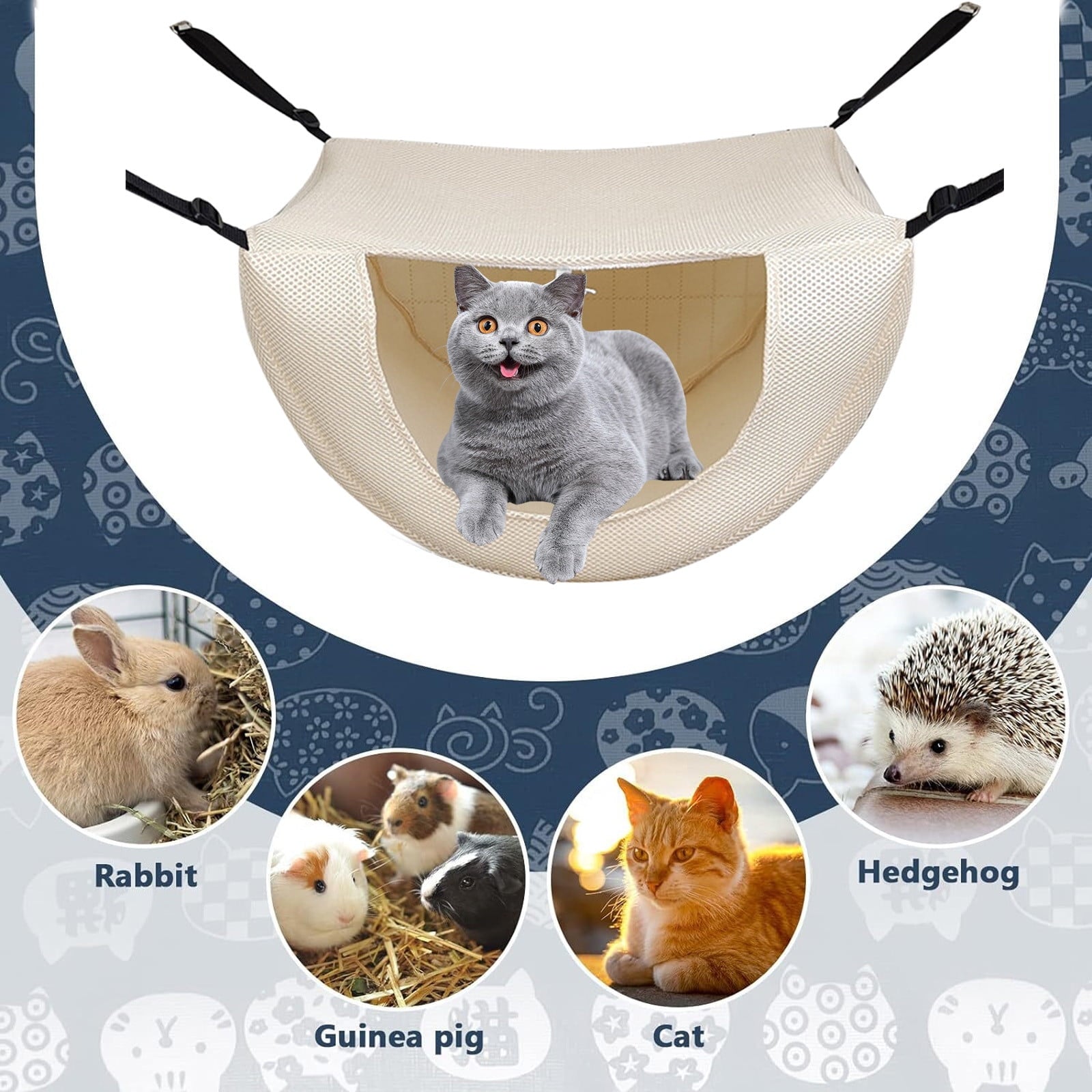 Darzheoy Cat Cage Hammock, Hanging Soft Pet Bed, Summer Breathable Pet Cage Hammock with Adjustable Straps, for Indoor Kitten Puppy Rabbit or Small Pet Beige