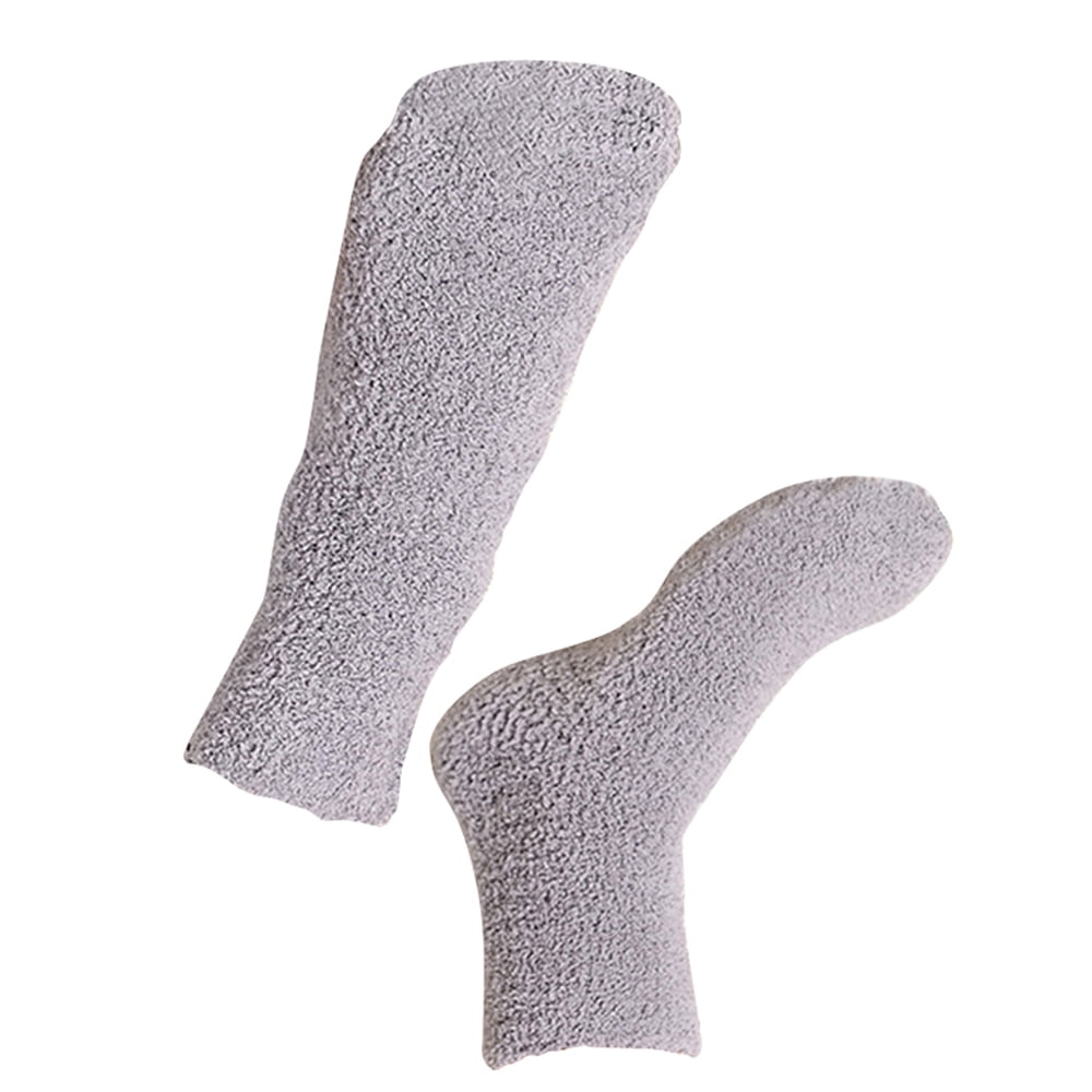 HOOWIFFY Mens Warm Bed Socks 1 Pair Thick Fuzzy Sleep Socks Grey 9.8×2.8×0.2in