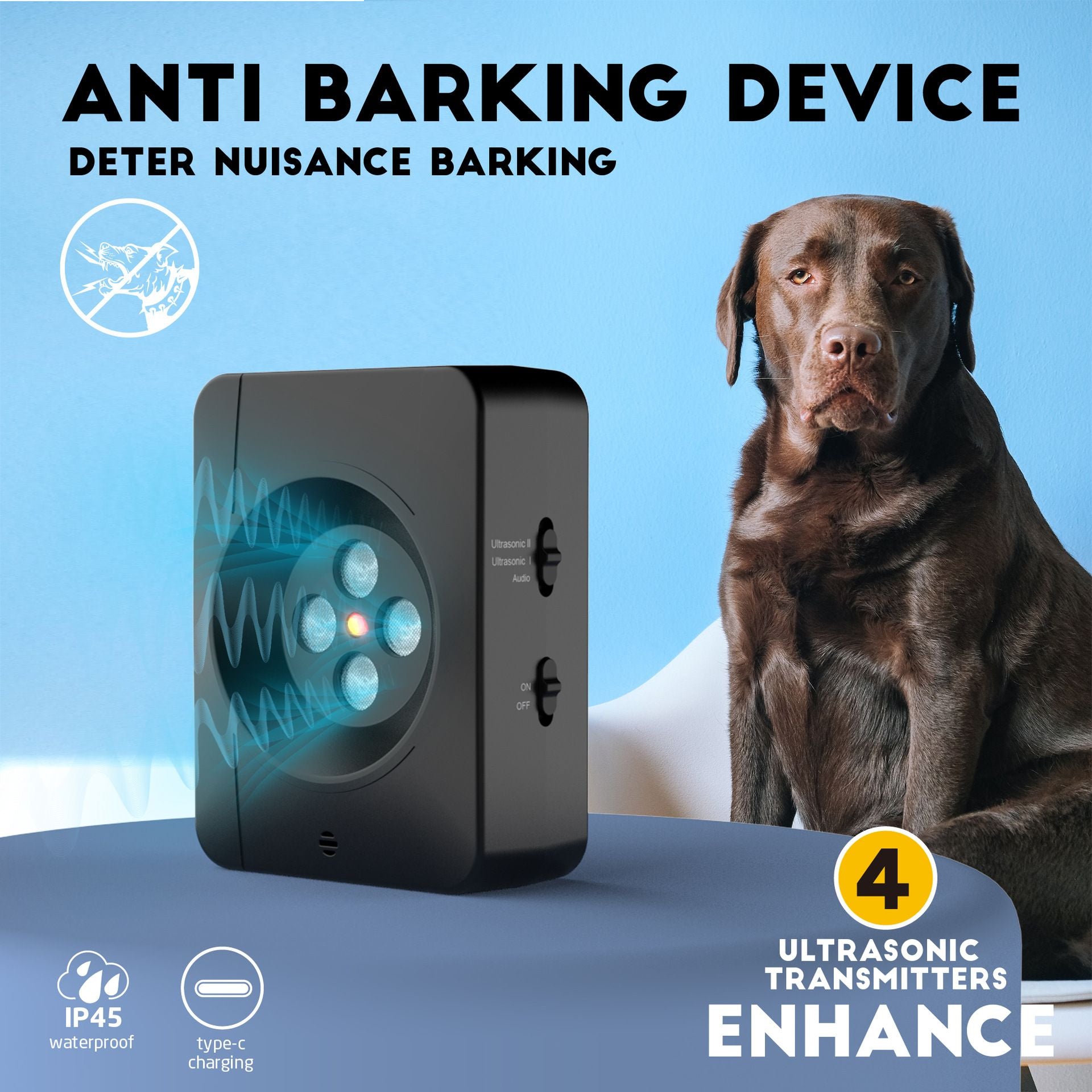 Ultimate Ultrasonic Bark Control Device for Dogs - Auto Sensor Modes | Weatherproof Anti-Bark Deterrent | Handheld Remote Training Tool | Stop Excessive Barking Humanely - Black