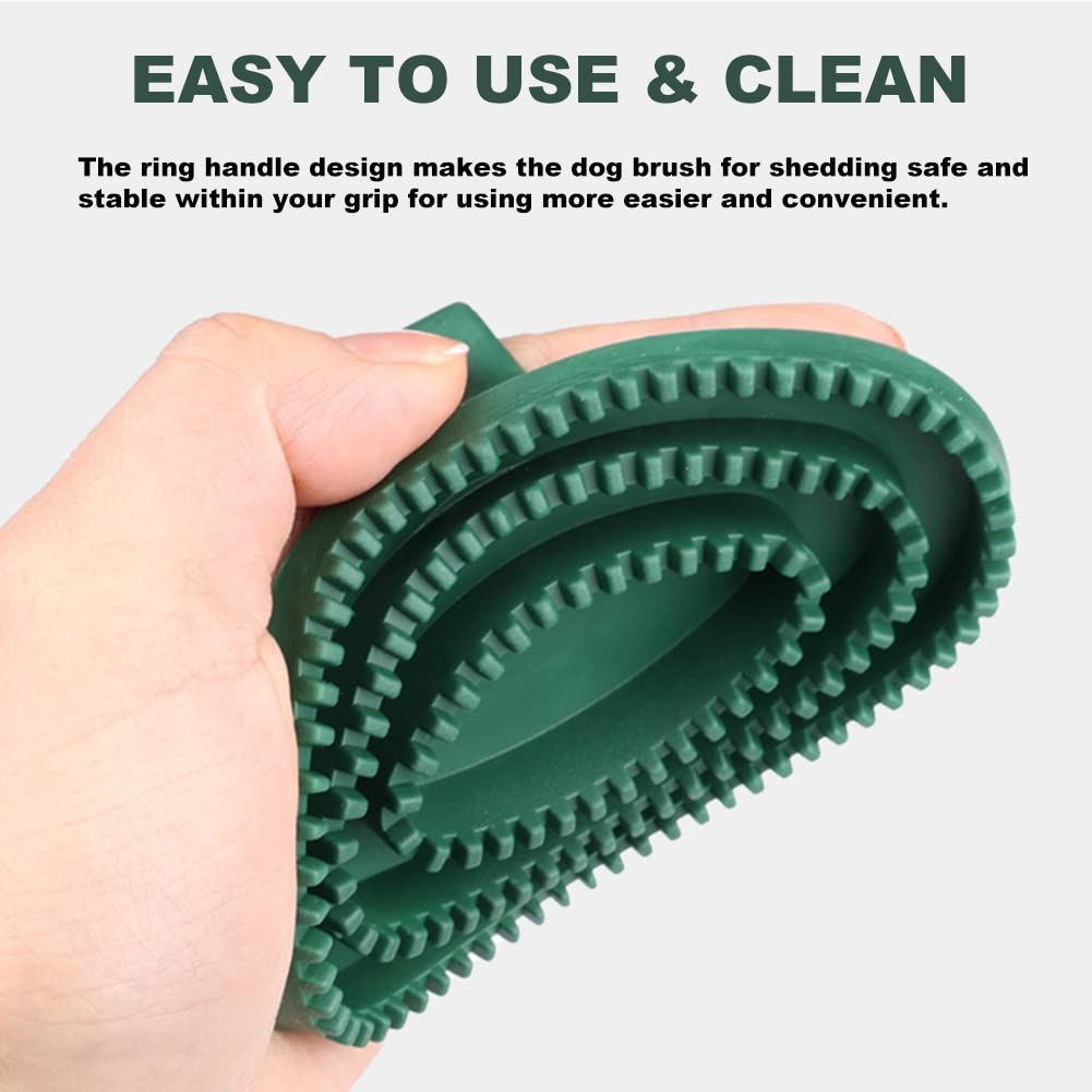 2pcs Soft Rubber Curry Comb Brush with Handle for Horses, Dogs, Cats Short Hair Medium Large Dogs Cats Rabbits(green large size)