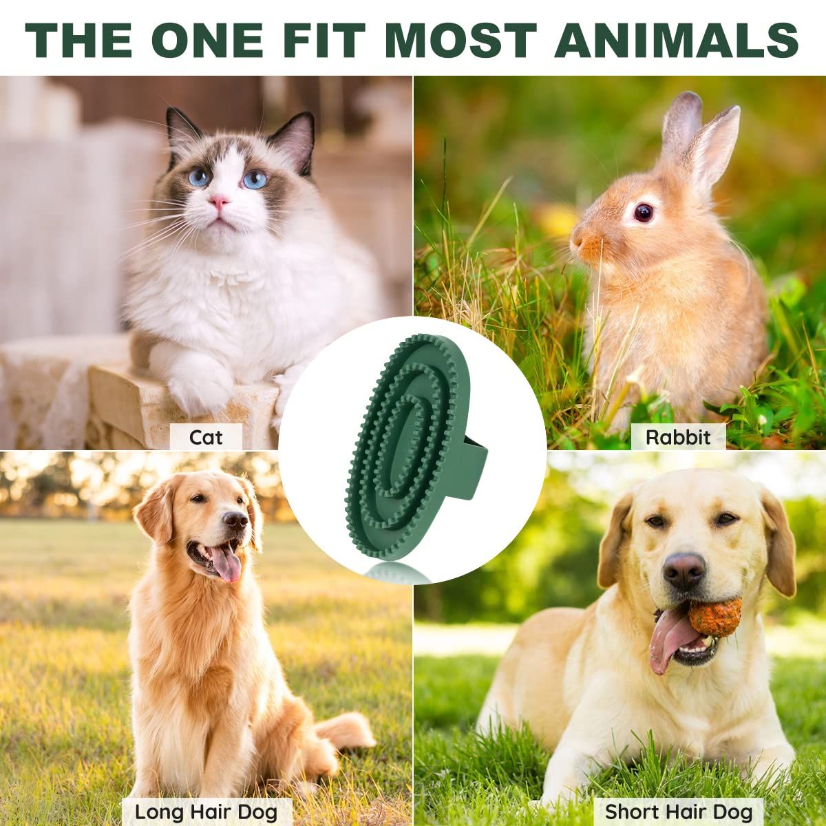 2pcs Soft Rubber Curry Comb Brush with Handle for Horses, Dogs, Cats Short Hair Medium Large Dogs Cats Rabbits(green large size)