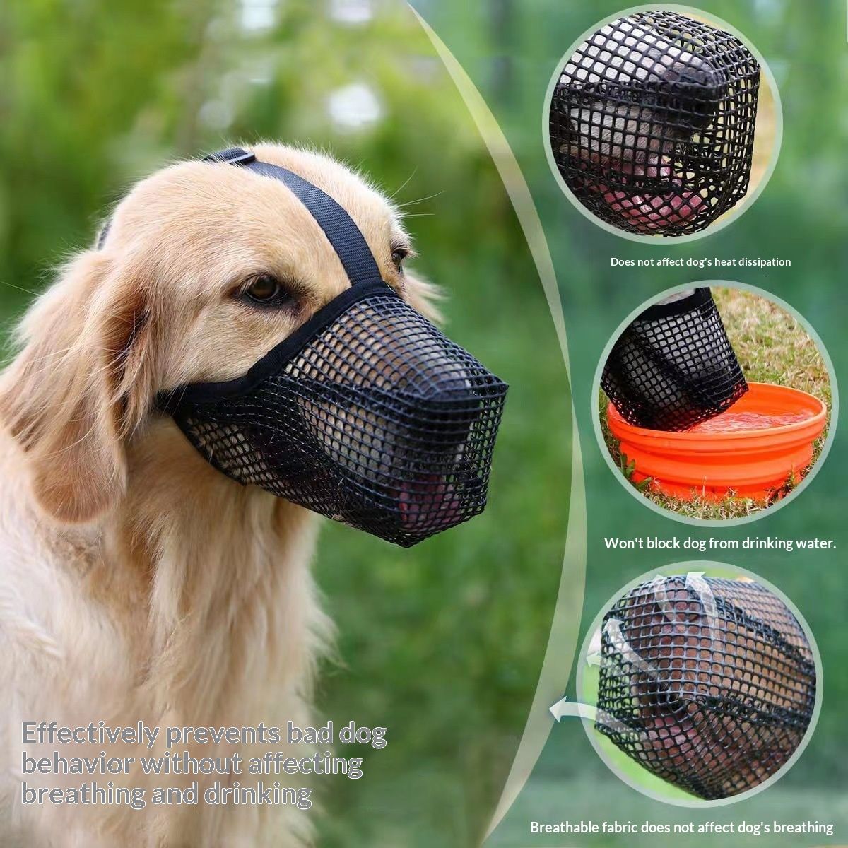 Dog Muzzle, Mesh Muzzles for Small Large Dogs, Soft Covered Mouth Guard with Adjustable Straps, Prevent Biting Chewing and Licking (M Black)