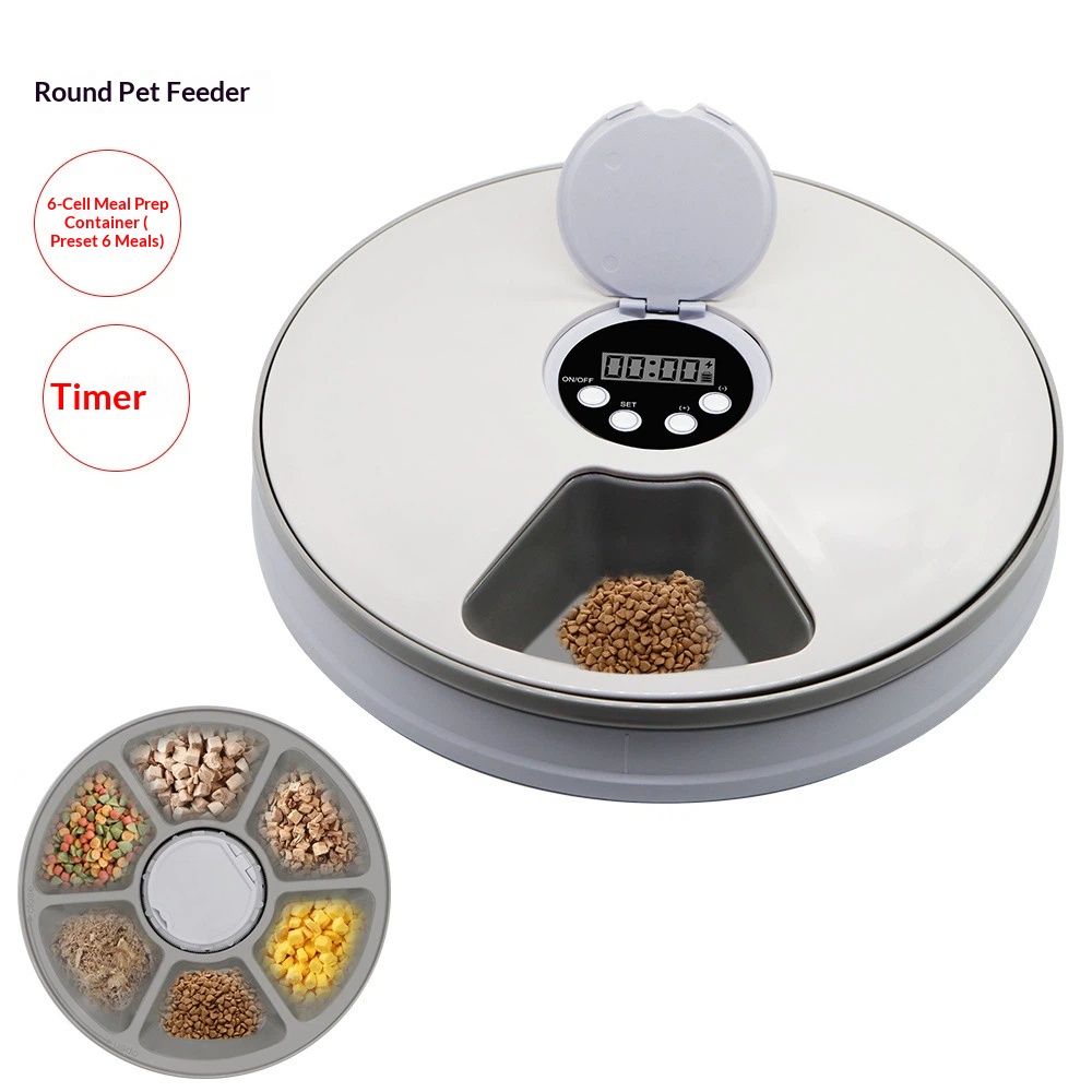 Automatic 6 Bowl Digital Timer-Controlled Pet Feeder - for Cats and Small Dogs, Wet or Dry Food Battery Operated, BPA-Free