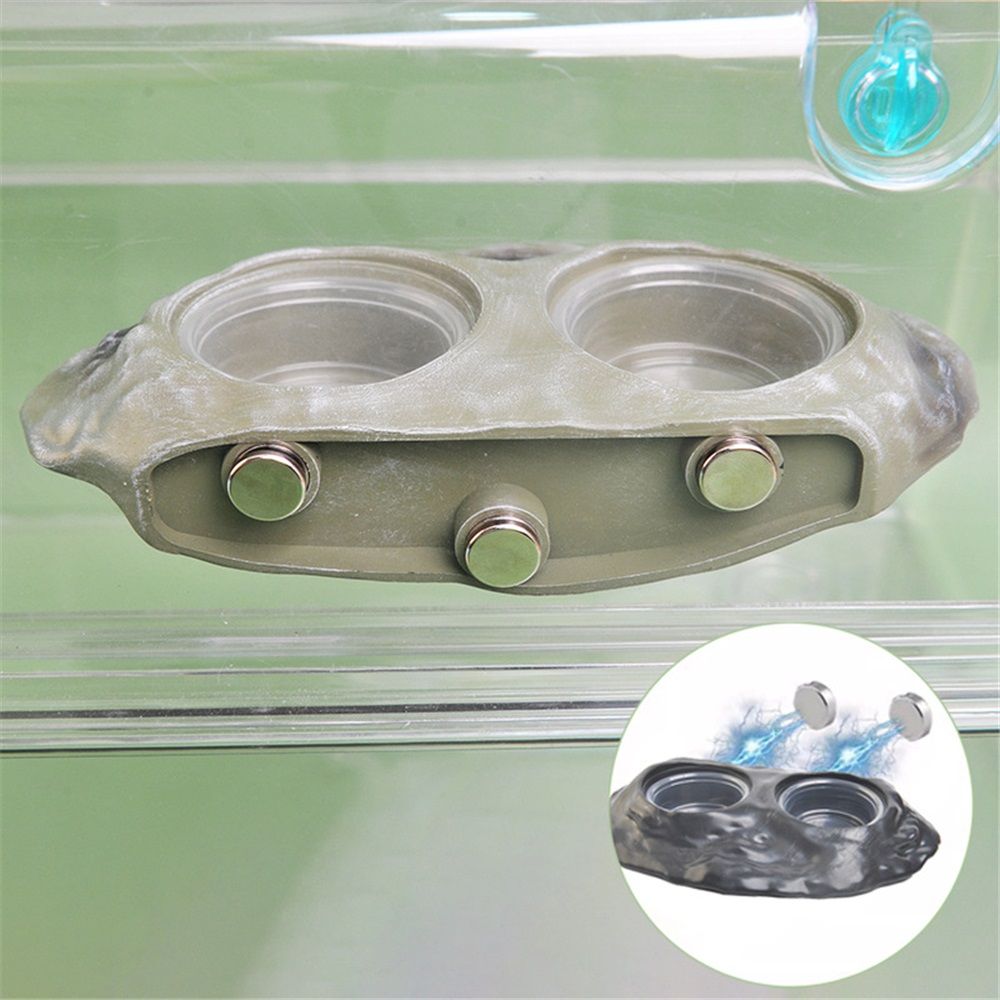 Tree dwelling pet food bowl lizard palace guard water bowl strong magnetic suspension fruit puree suction cup climbing pet feeder with 4PCS Feeding Cups (cyan)