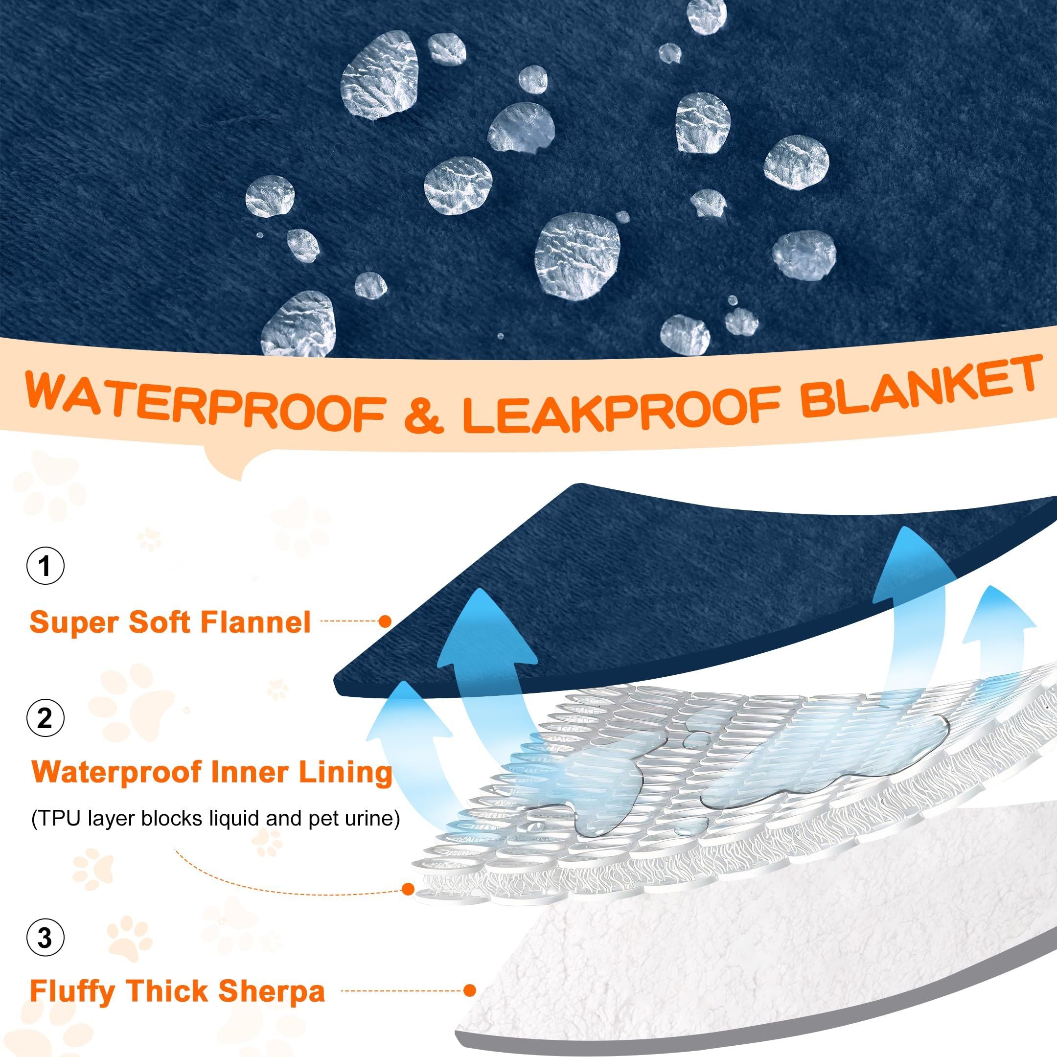 Dog Blankets for Small Dogs - Waterproof Cat Blanket Washable - Fleece Puppy Blanket, Soft Plush Reversible Throw Protector for Bed Couch Car Sofa, 27"X40", Navy Blue