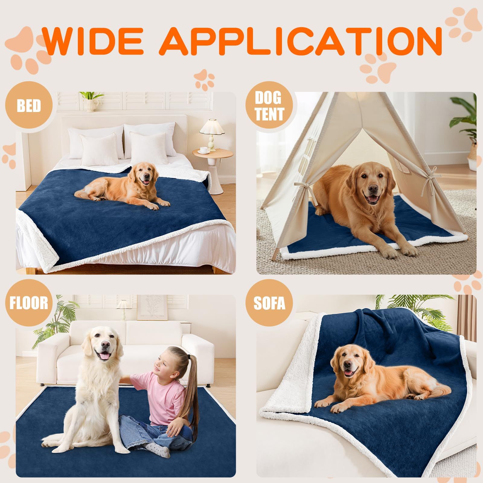 Dog Blankets for Small Dogs - Waterproof Cat Blanket Washable - Fleece Puppy Blanket, Soft Plush Reversible Throw Protector for Bed Couch Car Sofa, 27"X40", Navy Blue