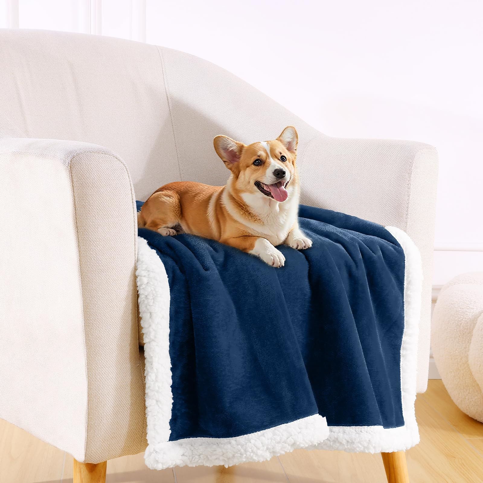 Dog Blankets for Small Dogs - Waterproof Cat Blanket Washable - Fleece Puppy Blanket, Soft Plush Reversible Throw Protector for Bed Couch Car Sofa, 27"X40", Navy Blue