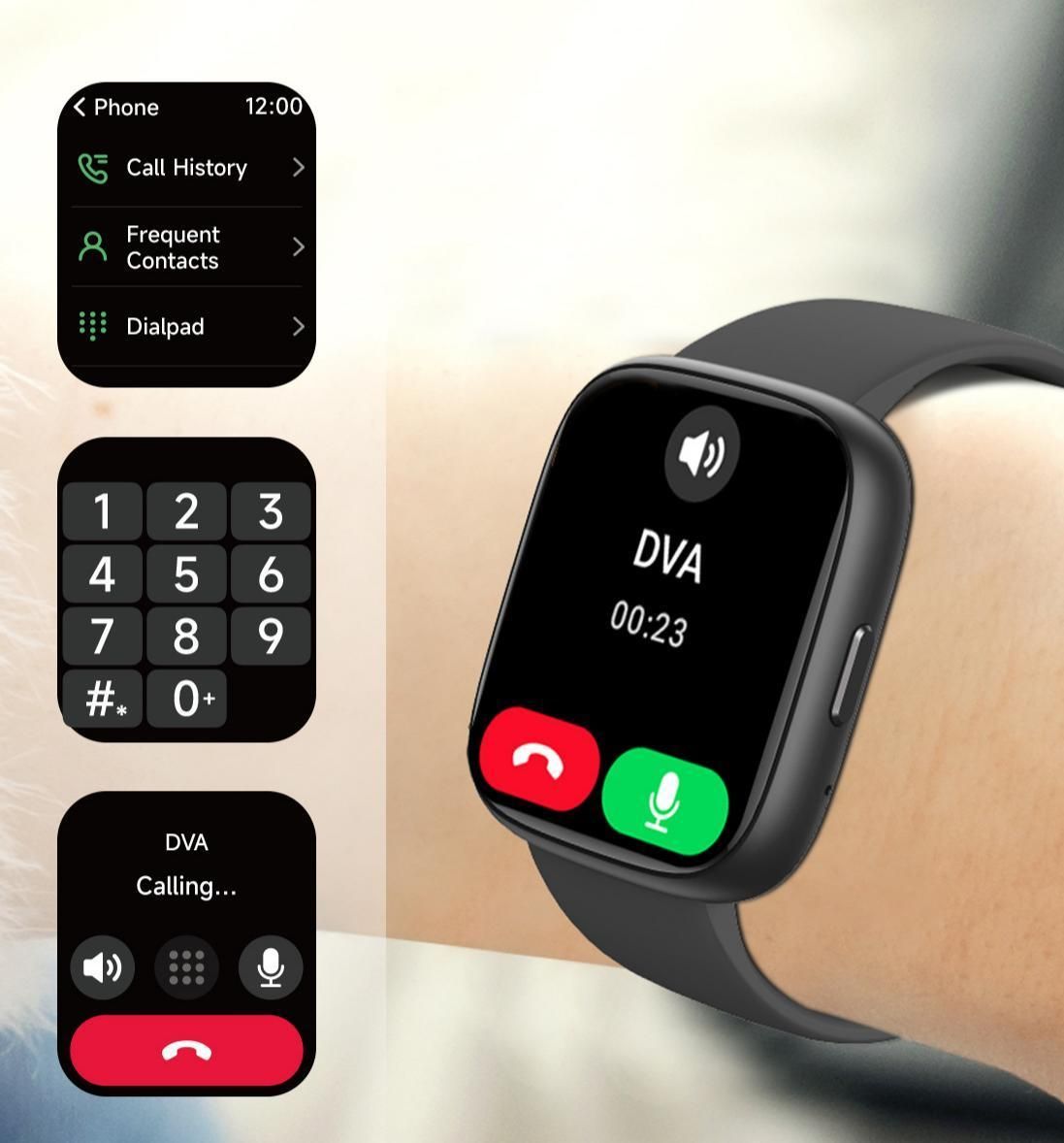 Black Unisex Health Monitoring Smart Watch with Call Function