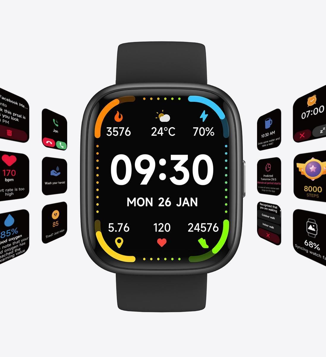 Green Unisex Health Monitoring Smart Watch with Call Function
