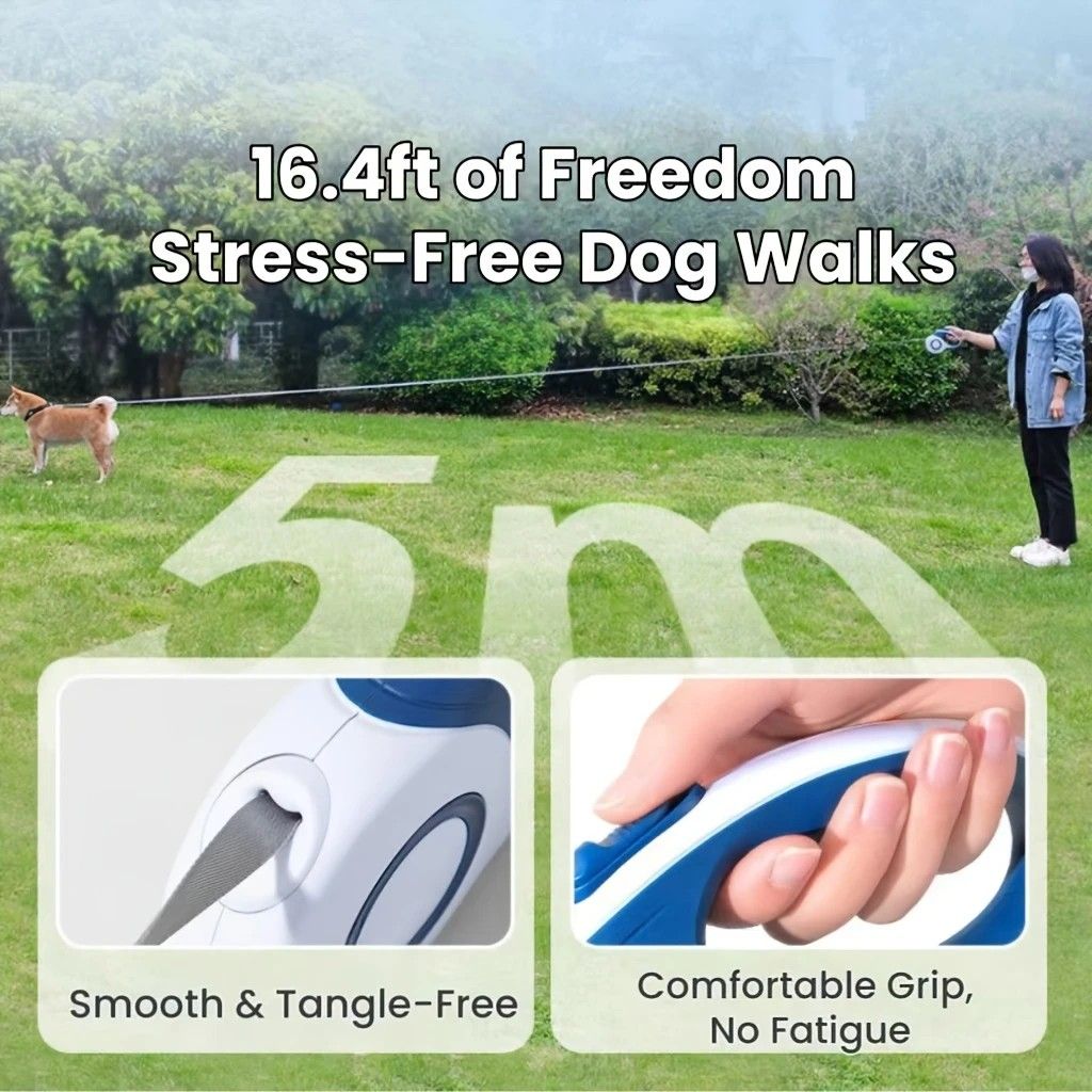 Multi-function Automatic Retractable Pet Leash: High-Strength Anti-Break, One-Click Lock, Comfortable Grip, Eco-Friendly Waste Disposal, 3 Meters/118.11 Inches for Secure Dog Walking(blue)