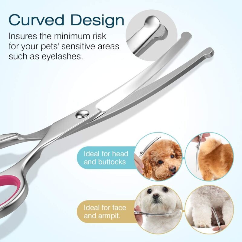 5 Pieces Dog Grooming Scissors, Titanium Coated Stainless Steel Pet Grooming Tool Set, Thinning Straight Curved Shear and Comb, Pink