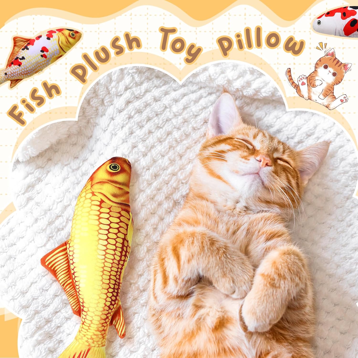 6 Pcs 12 Inch Fish-Shaped Soft Cat Cushions Pillow Realistic Pet Carp Play Pillow for Cats Birthday Gift(Classic Style)