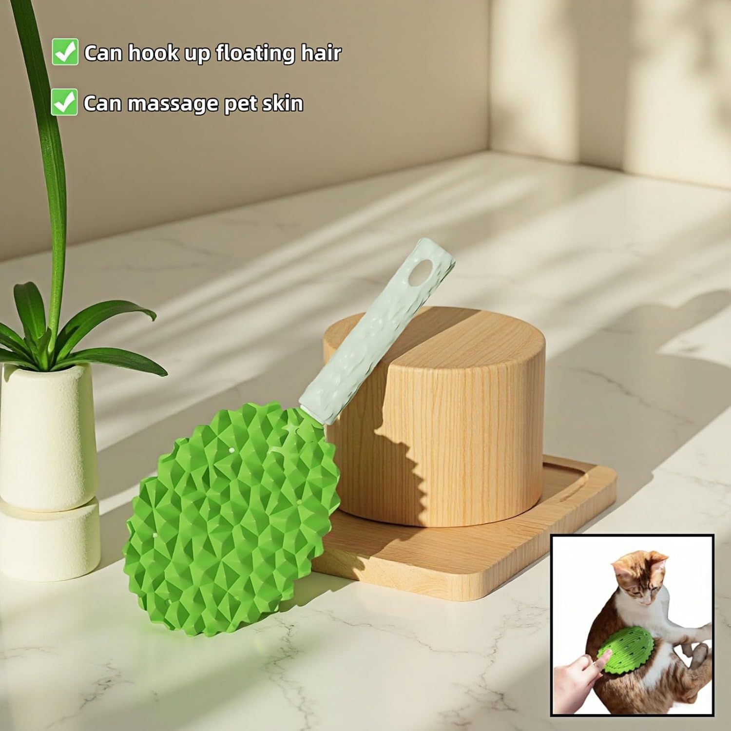 Pet Durian Massage Comb, Dual-Sided Cat Dog Grooming Tool with Back Scraping Teeth, Green, 8.66 inch