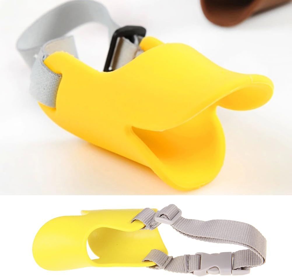 Dog Muzzle,Anti Bite Duck Mouth Shape DogMouth Covers,Soft Duck Silicone Mouth Cover with Adjustable Strap,Small Medium Dogs Muzzle Mask to Prevent Barking,Biting,Chewing(:Yellow,L:13cm/5.12inch)