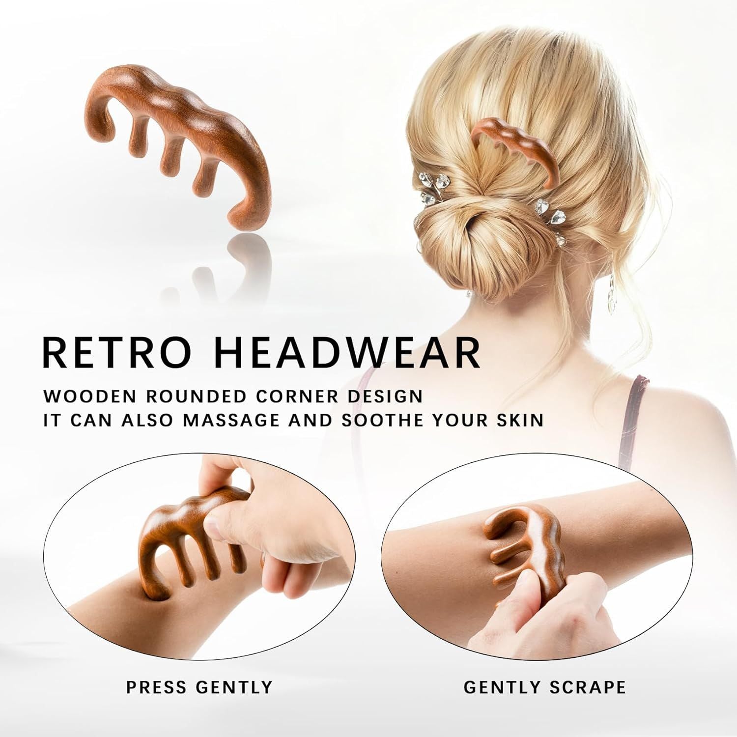 Wooden Comb, Head Massager Scalp Tool with Anti-Static Sandalwood Design, Scalp Massager for Hair Growth, Relaxing Hair Massager Scalp & Wide Tooth Comb for Detangling and Stress Relief