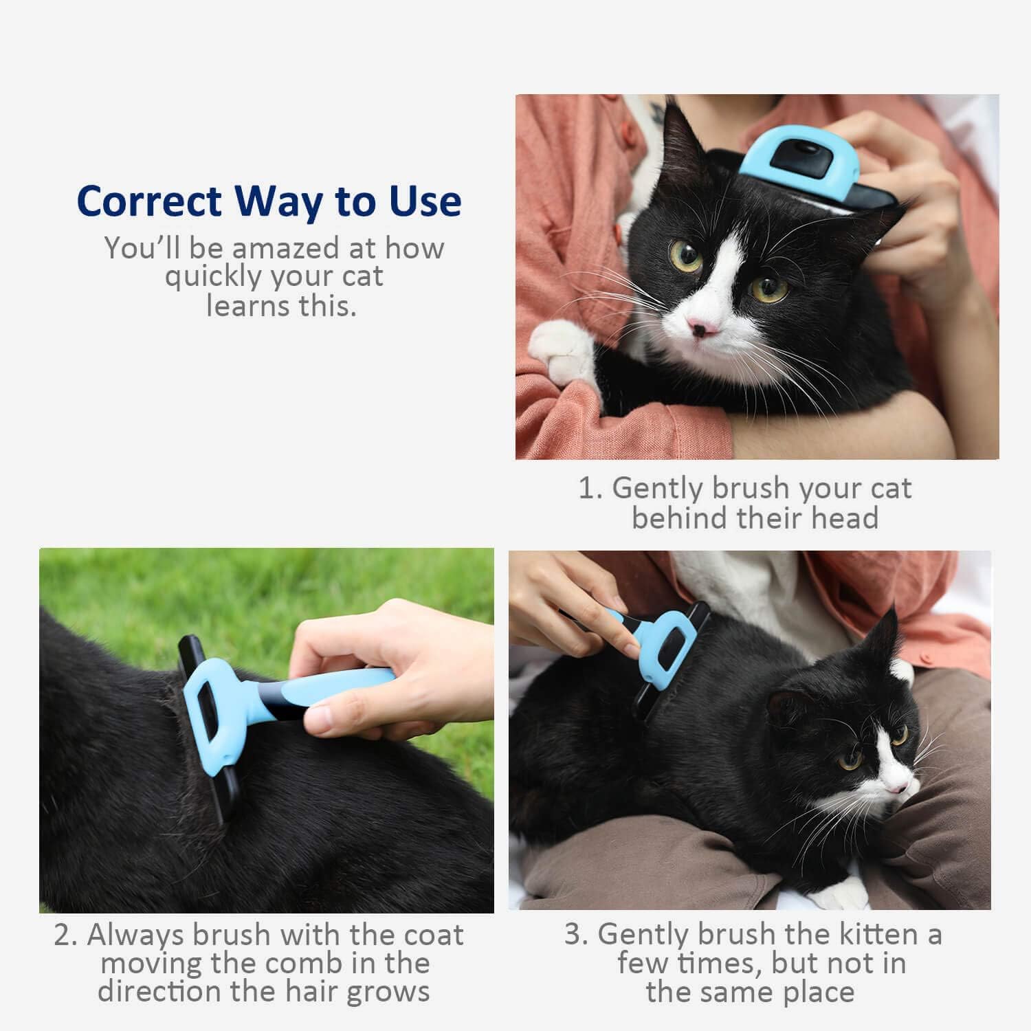 Cat Dog Shedding Tool, Pet Deshedding Brh, Professional Grooming for Short Medium Long Hair Cats and Dogs, Effectively Reduce Shedding by Up to 95%, Light Blue & Black