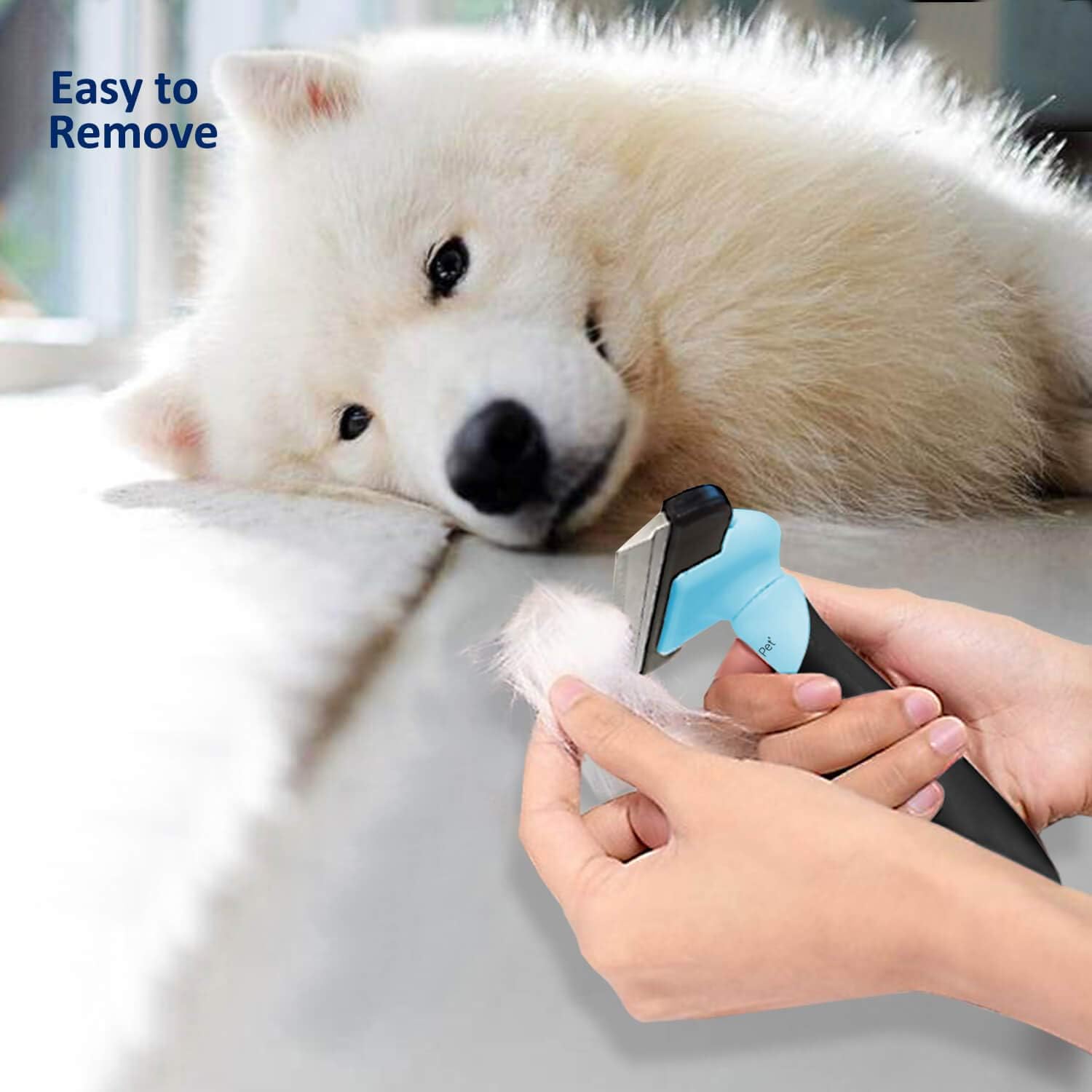 Cat Dog Shedding Tool, Pet Deshedding Brh, Professional Grooming for Short Medium Long Hair Cats and Dogs, Effectively Reduce Shedding by Up to 95%, Light Blue & Black