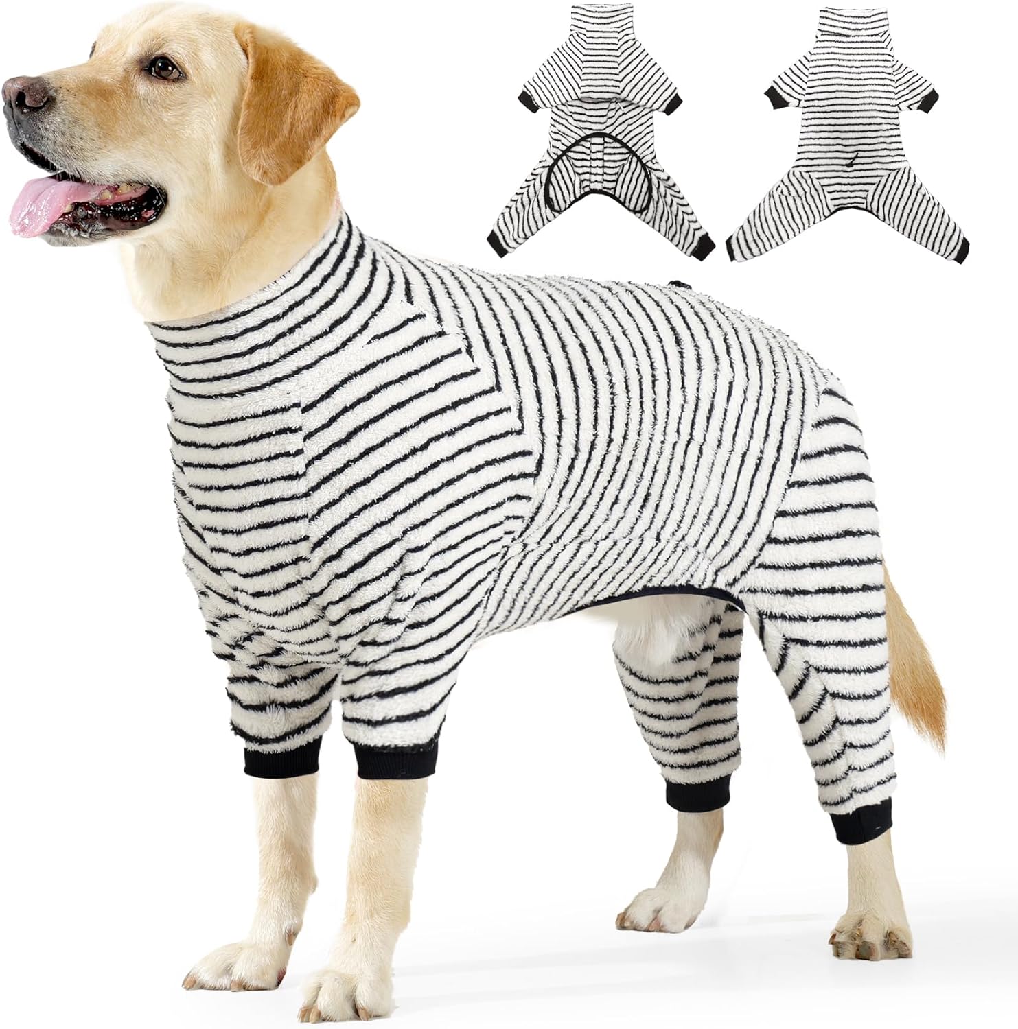 Dog Winter Coat Sweater Dog Clothes Soft Fleece Pullover Pajamas, Dog Cold Weather Coats Warm Windproof Fullbody Jumpsuit Fleece Onesie for Dogs, Thick Pet Snowsuit Christmas Black
