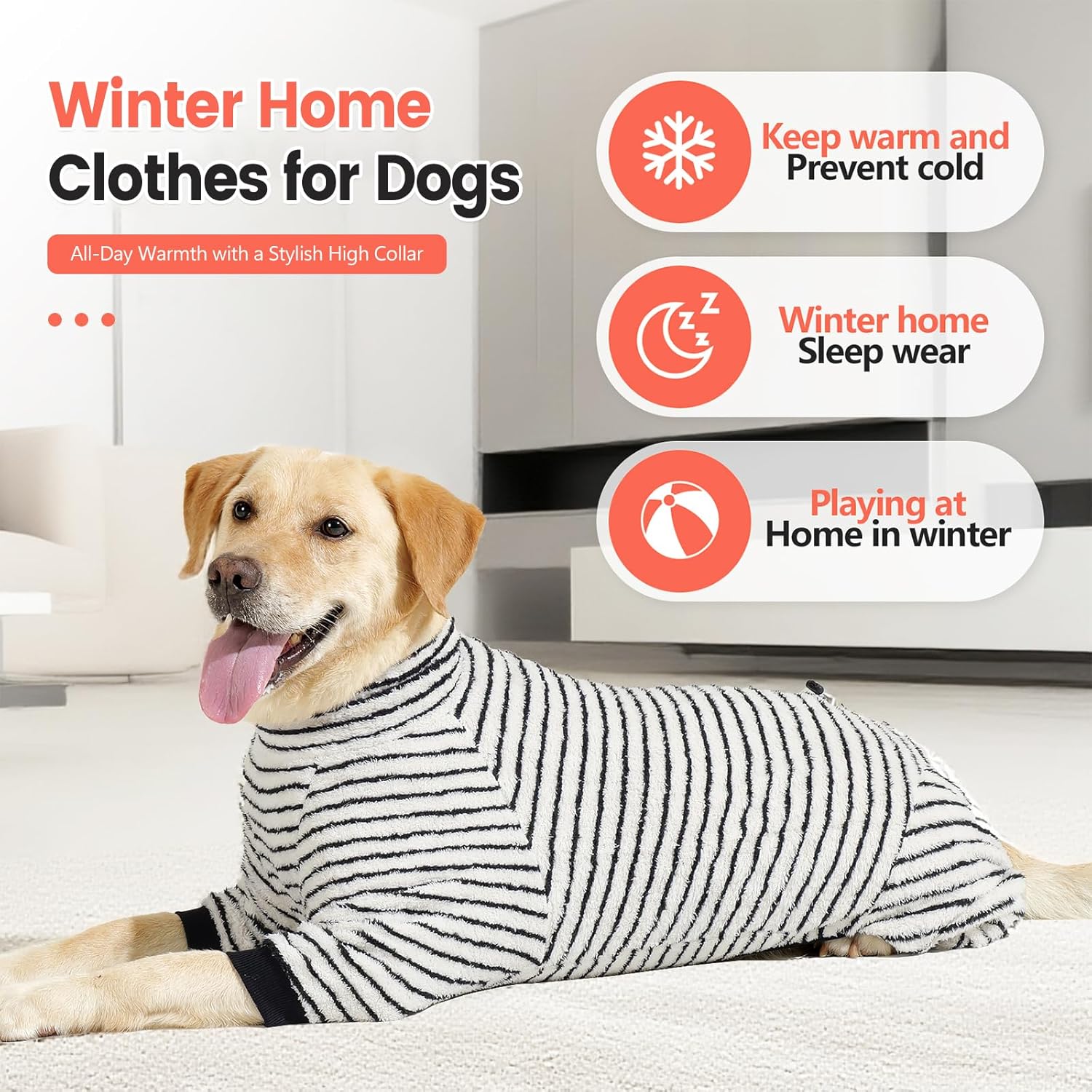 Dog Winter Coat Sweater Dog Clothes Soft Fleece Pullover Pajamas, Dog Cold Weather Coats Warm Windproof Fullbody Jumpsuit Fleece Onesie for Dogs, Thick Pet Snowsuit Christmas Black