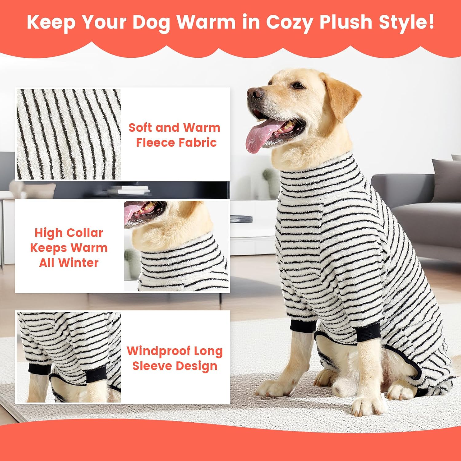 Dog Winter Coat Sweater Dog Clothes Soft Fleece Pullover Pajamas, Dog Cold Weather Coats Warm Windproof Fullbody Jumpsuit Fleece Onesie for Dogs, Thick Pet Snowsuit Christmas Black