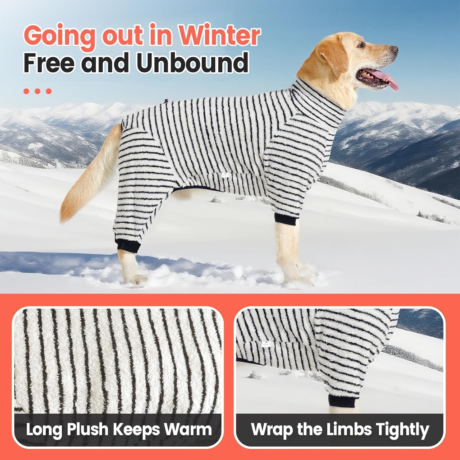 Dog Winter Coat Sweater Dog Clothes Soft Fleece Pullover Pajamas, Dog Cold Weather Coats Warm Windproof Fullbody Jumpsuit Fleece Onesie for Dogs, Thick Pet Snowsuit Christmas Black