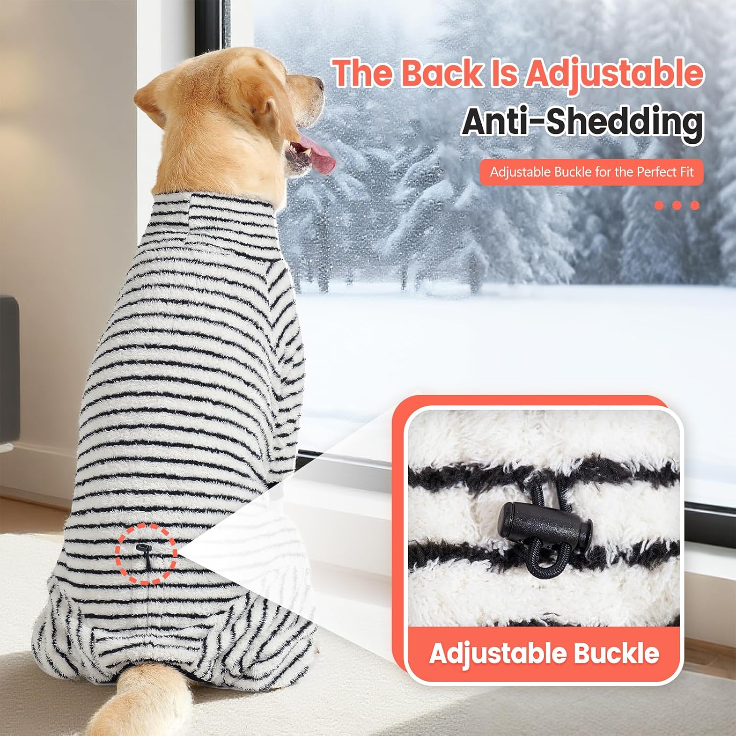 Dog Winter Coat Sweater Dog Clothes Soft Fleece Pullover Pajamas, Dog Cold Weather Coats Warm Windproof Fullbody Jumpsuit Fleece Onesie for Dogs, Thick Pet Snowsuit Christmas Black