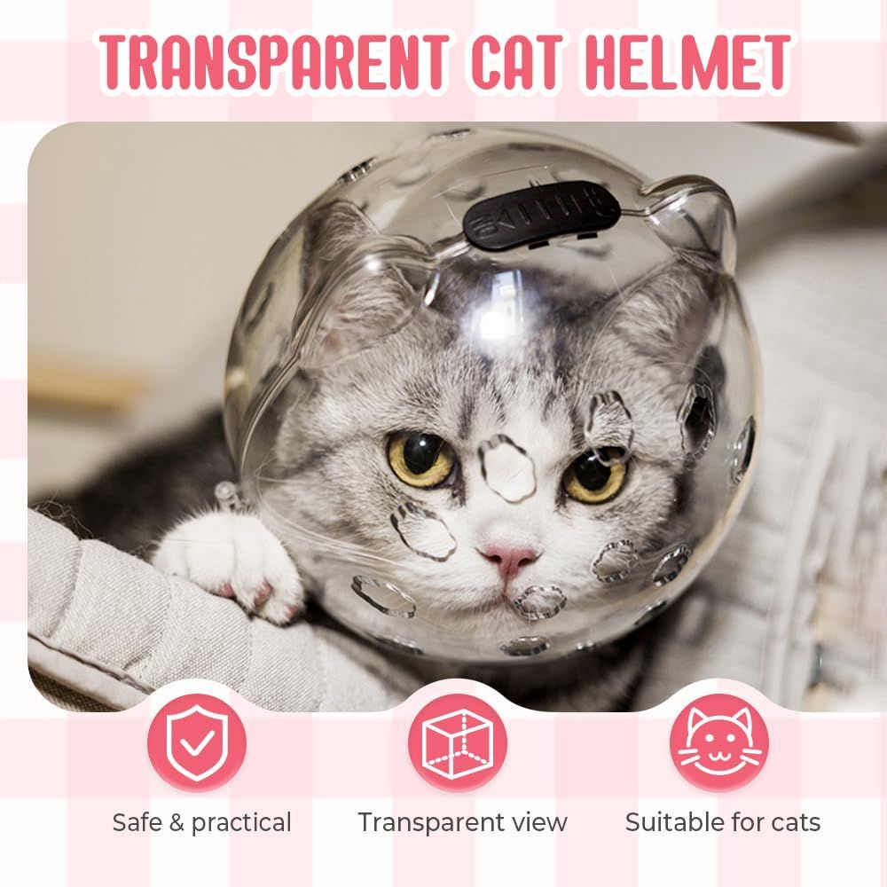 Cat Grooming Mask with Anti-Bite, 2025 New Cat Muzzle for Grooming Mouth Cover Breathable Hood, Transparent Cats Astronaut Helmet for Bath Nail Trimming (S)