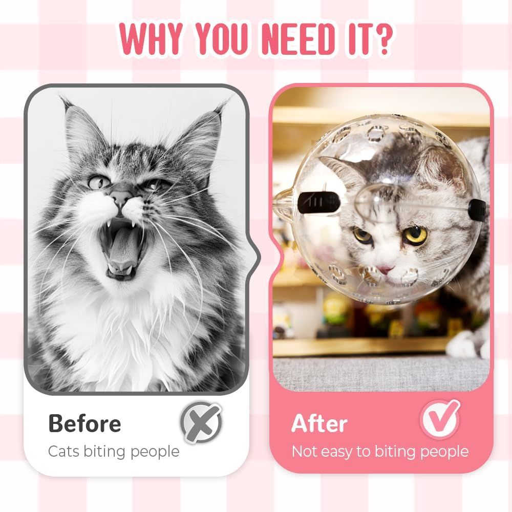 Cat Grooming Mask with Anti-Bite, 2025 New Cat Muzzle for Grooming Mouth Cover Breathable Hood, Transparent Cats Astronaut Helmet for Bath Nail Trimming (S)
