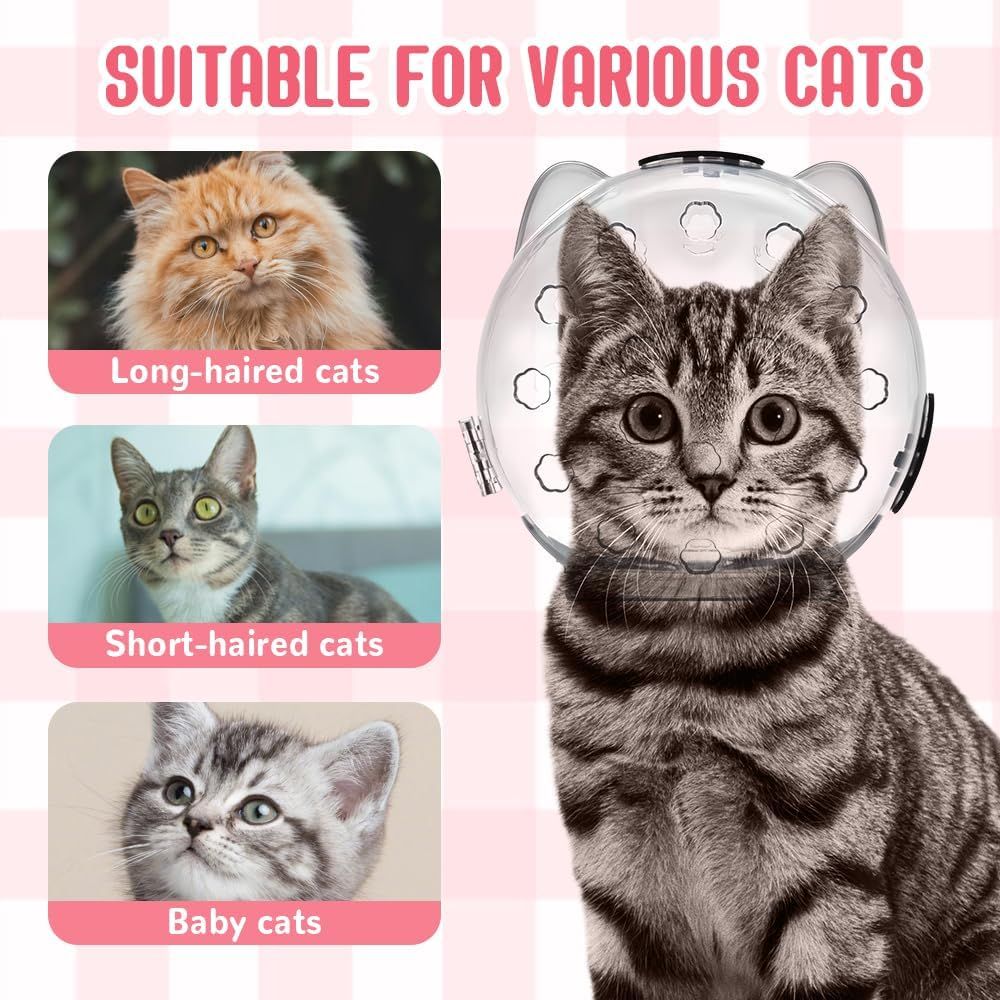 Cat Grooming Mask with Anti-Bite, 2025 New Cat Muzzle for Grooming Mouth Cover Breathable Hood, Transparent Cats Astronaut Helmet for Bath Nail Trimming (S)