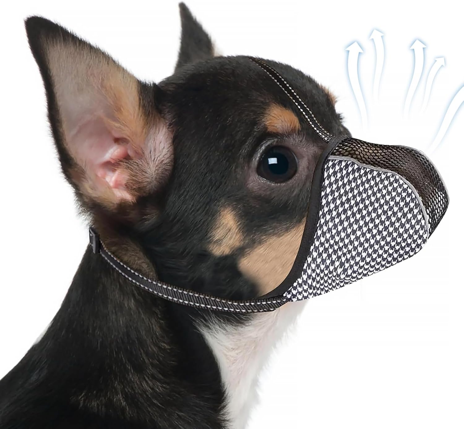 Muzzle for Small Dogs with Adjustable Straps, Breathable Mesh Small Dog Muzzle for Biting Chewing Licking Grooming or Eating Everything, Reflective Tape Design, Lightweight and Portable (XS)