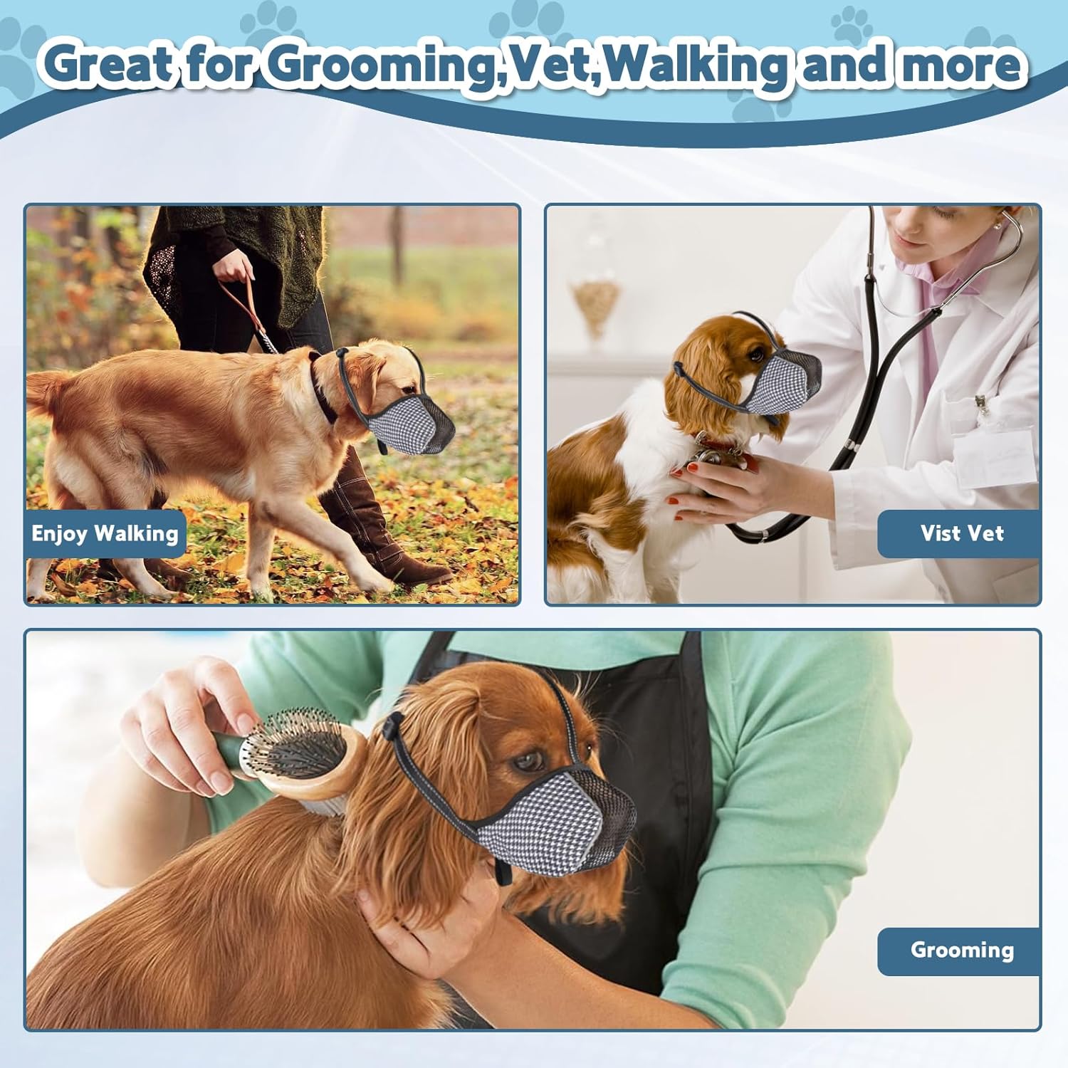 Muzzle for Small Dogs with Adjustable Straps, Breathable Mesh Small Dog Muzzle for Biting Chewing Licking Grooming or Eating Everything, Reflective Tape Design, Lightweight and Portable (XS)