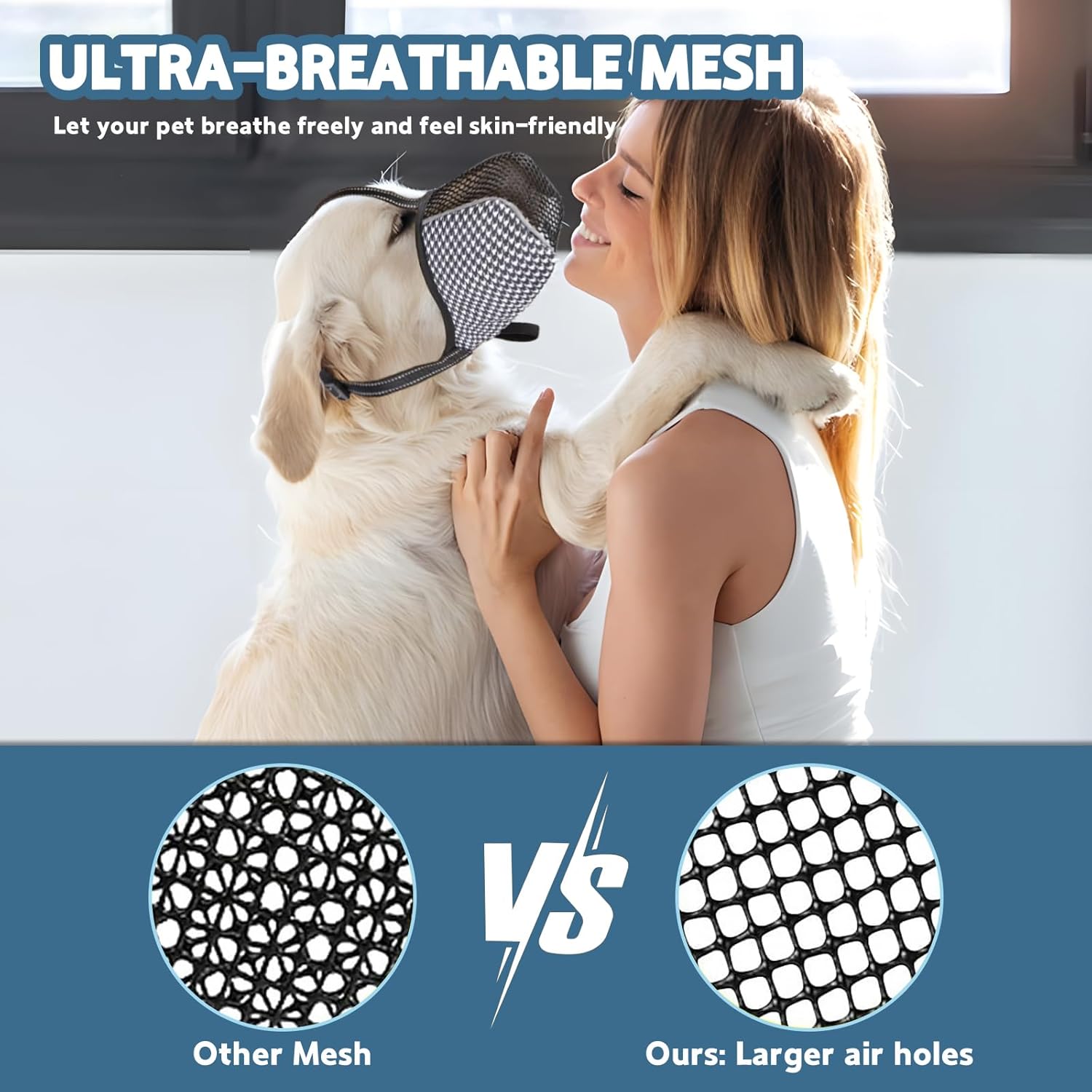 Muzzle for Small Dogs with Adjustable Straps, Breathable Mesh Small Dog Muzzle for Biting Chewing Licking Grooming or Eating Everything, Reflective Tape Design, Lightweight and Portable (XS)