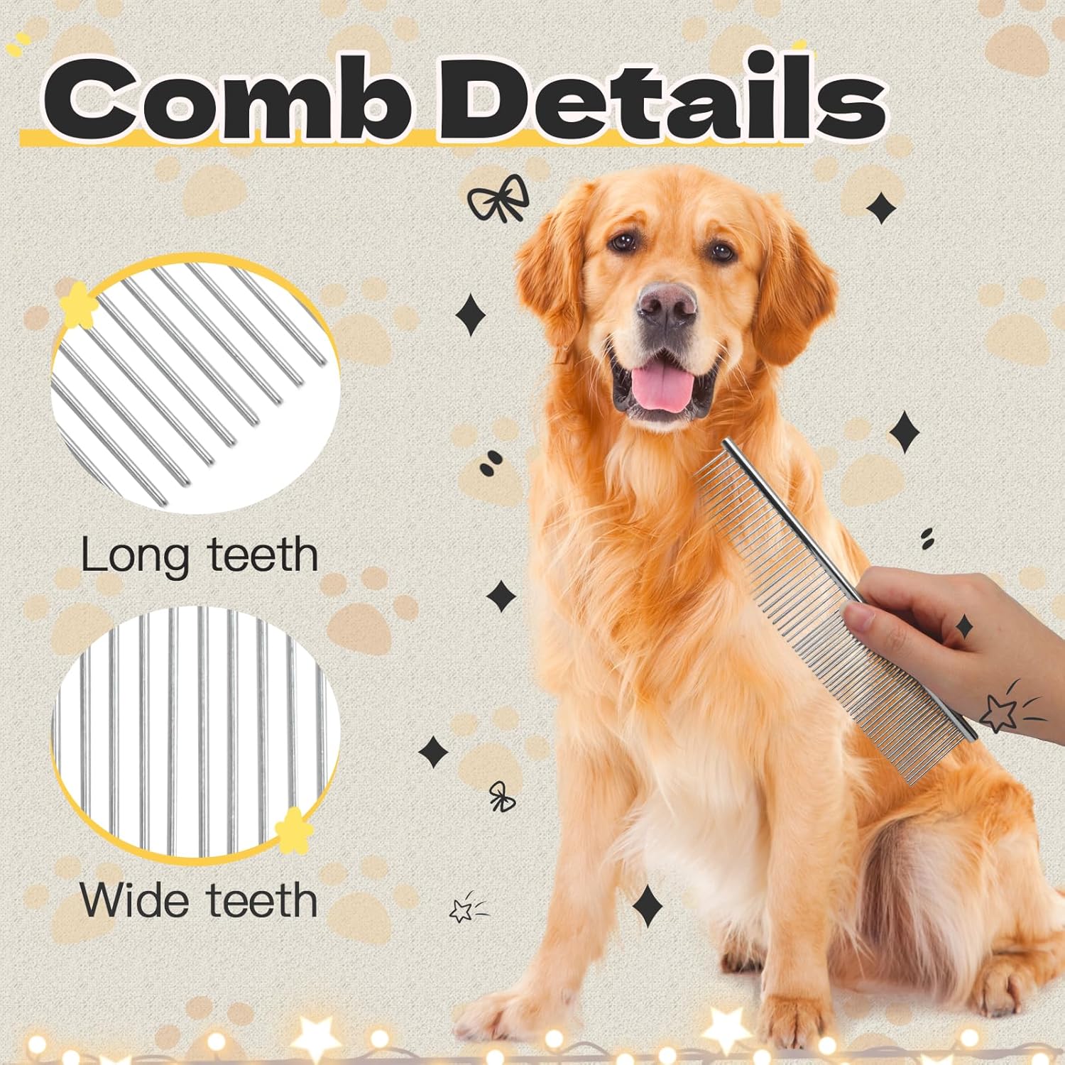 Biaungdo 2 Pcs Dog Grooming Combs Set, Metal Dog Comb for Removing Tangles and Knot, Cat Brush Grooming Tool for Long Haired Pets