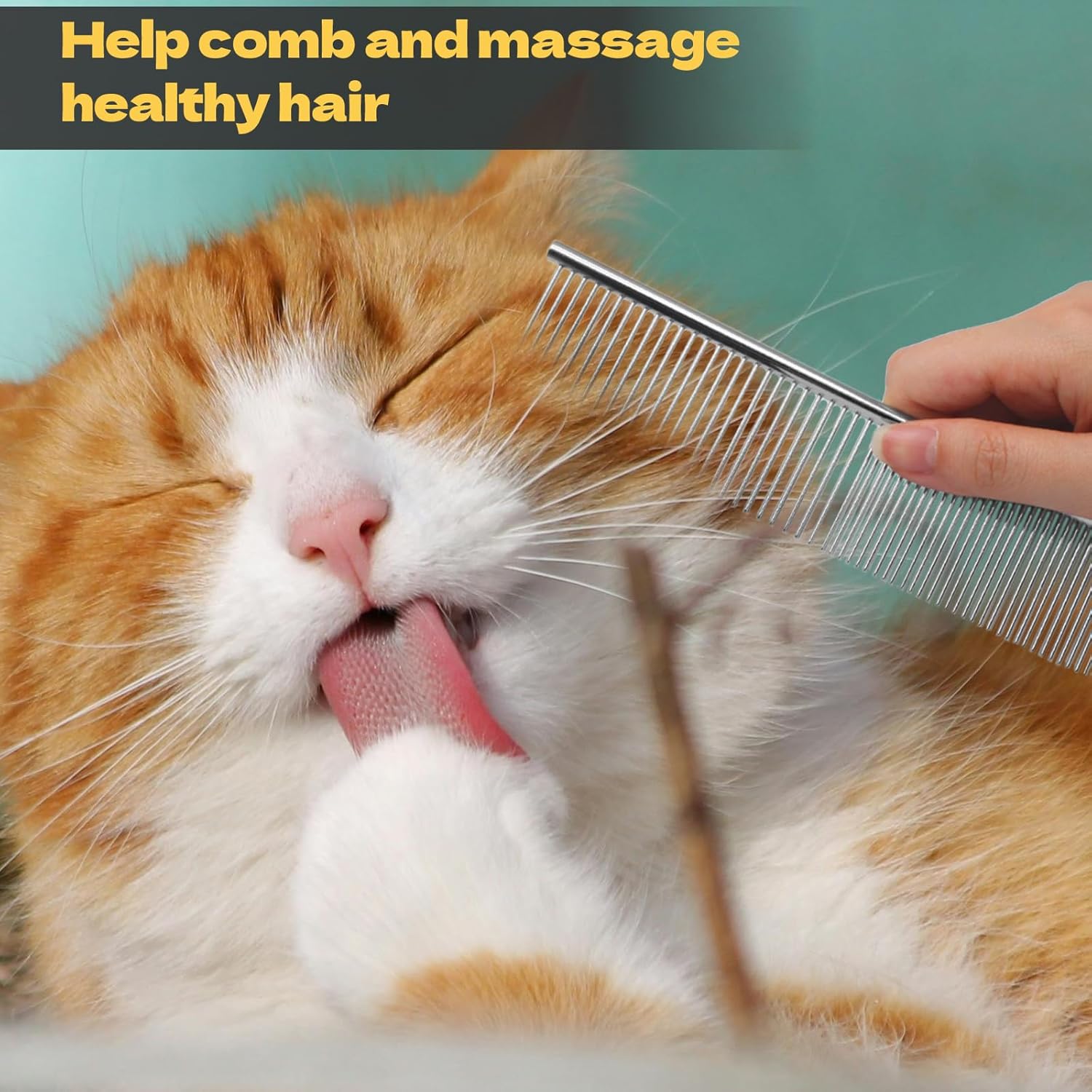 Biaungdo 2 Pcs Dog Grooming Combs Set, Metal Dog Comb for Removing Tangles and Knot, Cat Brush Grooming Tool for Long Haired Pets