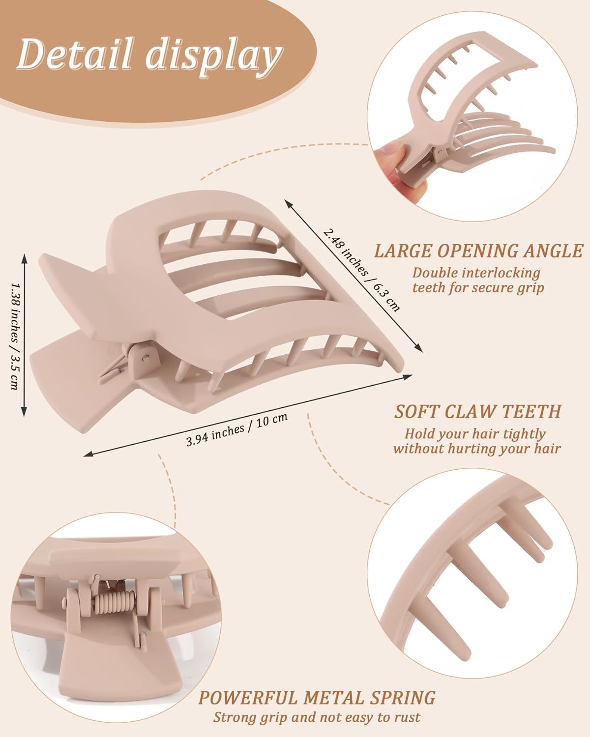 lat Hair Clips or Women Lay lat Claw Clip or Hair 4Pcs Large Square Hair Claw Clips