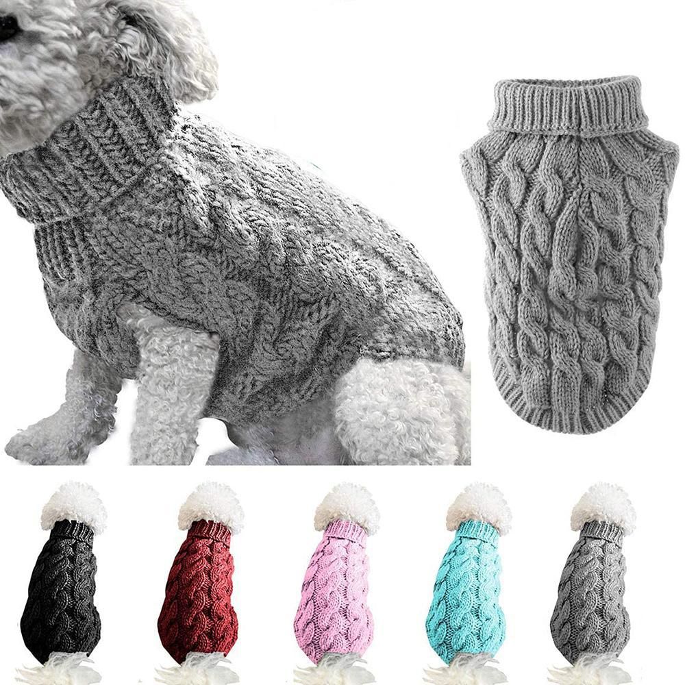 Pet Dog Sweater Pet Turtleneck Knitting Sweater Winter Warmer Clothes Pet Pullover Knitwear - Gray
