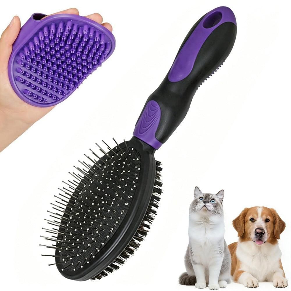 2PCS Pet Grooming Tools Double-Sided Brush for Shedding and Bathing for Short/Long Haired Dogs Cats Green