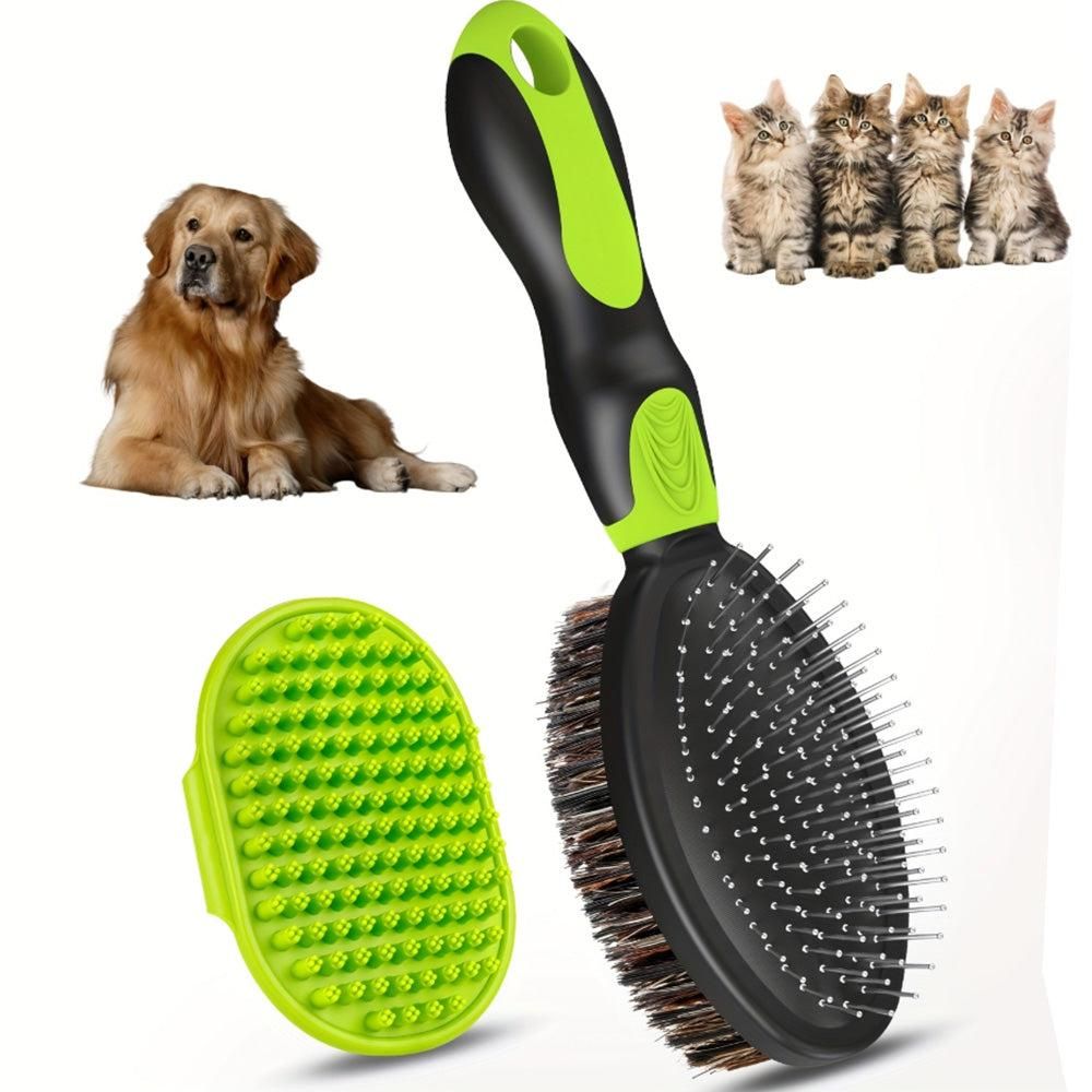 2PCS Pet Grooming Brushes Deshedding Bath Brush for Dogs Cats & Horses Green