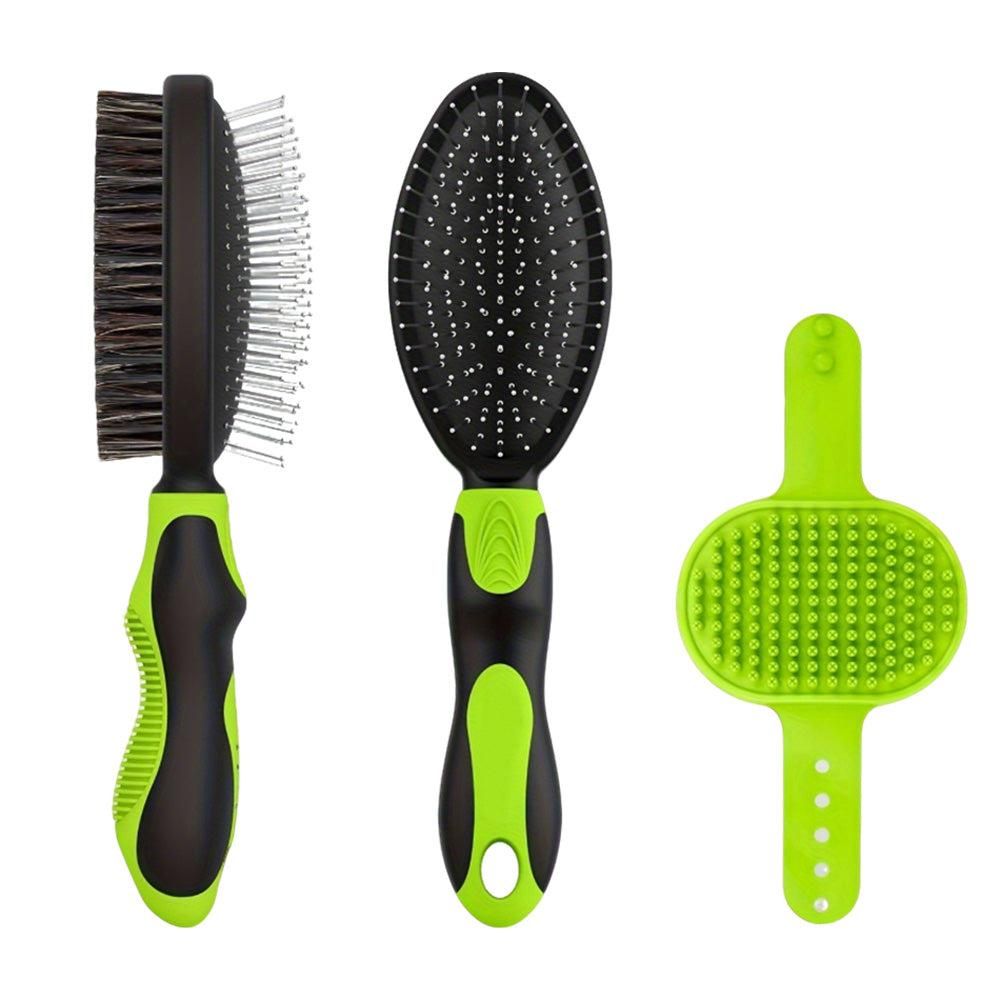 2PCS Pet Grooming Brushes Deshedding Bath Brush for Dogs Cats & Horses Green