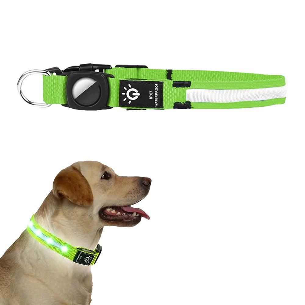 Luminous LED Pet Dog Collar Light-up USB Rechargeable Dog Collar Green - S